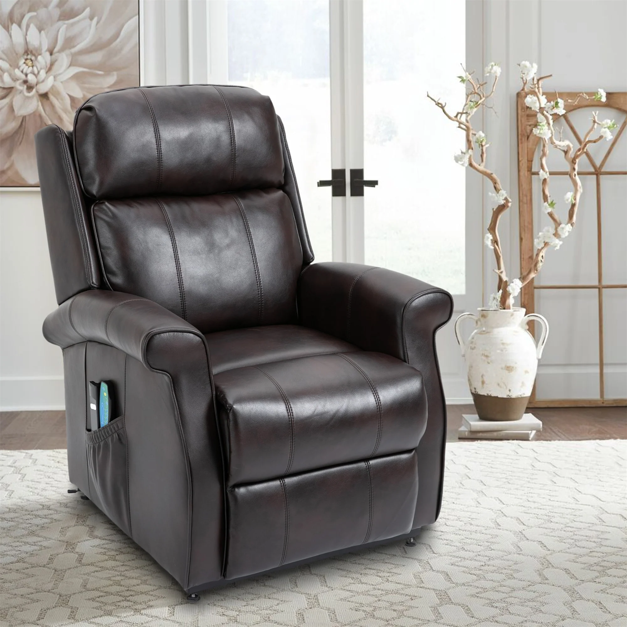 Clihome Faux Leather Elderly Power Lift Recliner Chair with Massage