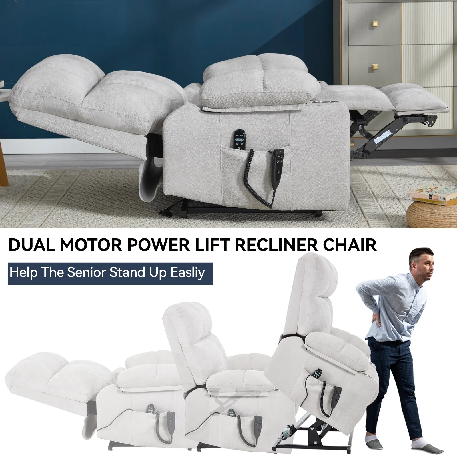 Chenille Power Lift Recliner Chair