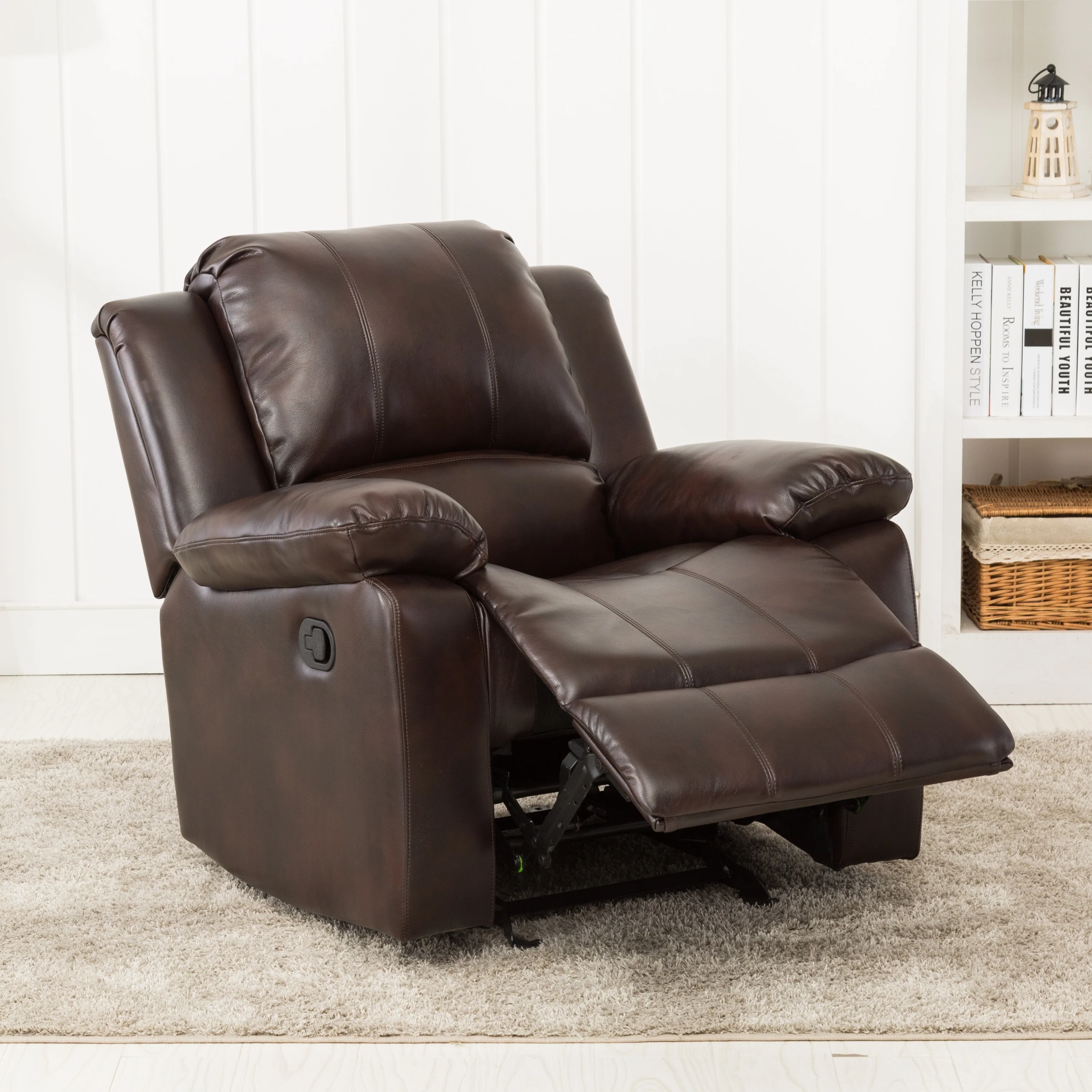 Leather Gel Glider Recliner with Sturdy Wood Frame  Heavy Duty Steel Mechanism