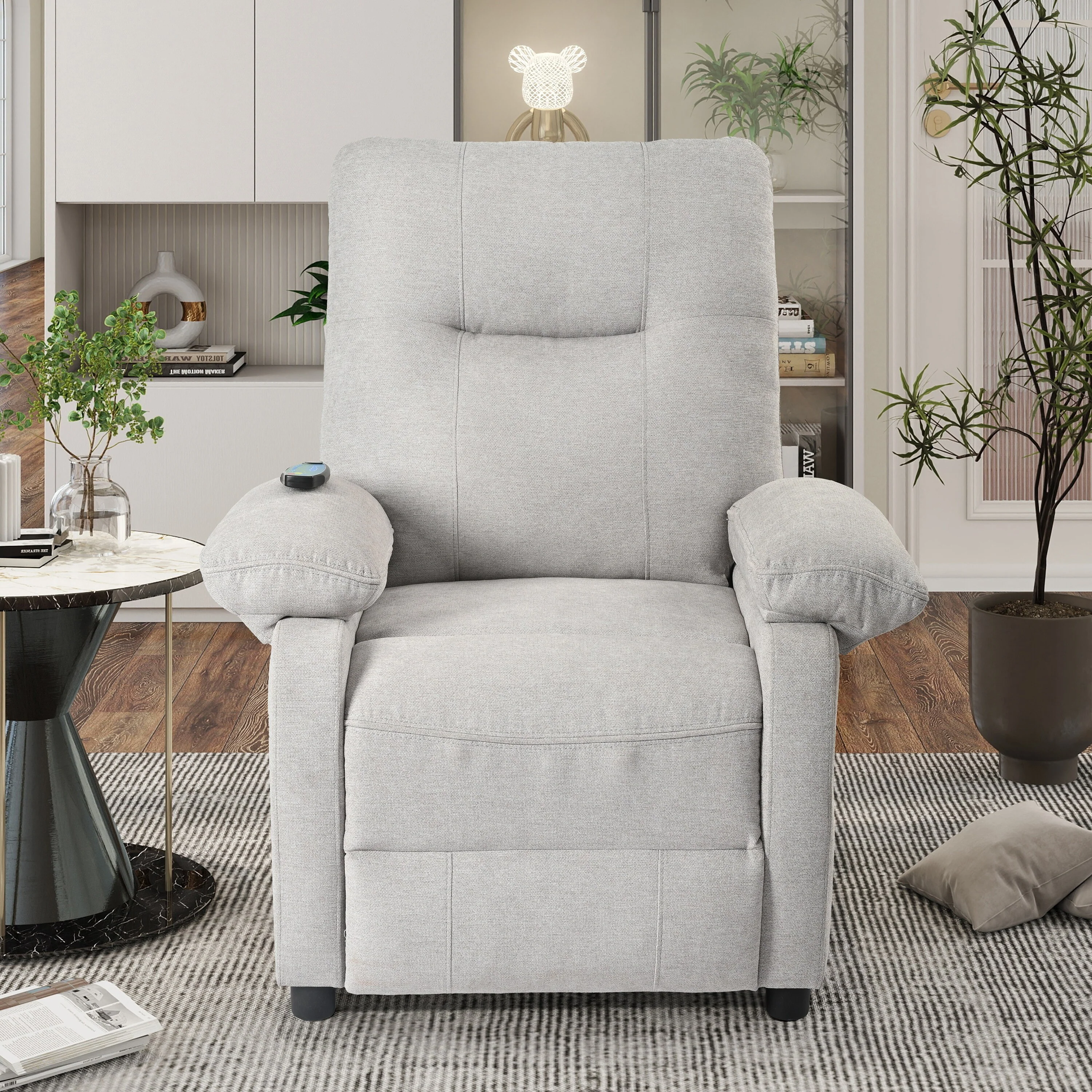 Black Manual Recliner with Massage, Heat, and Solid Wood Frame