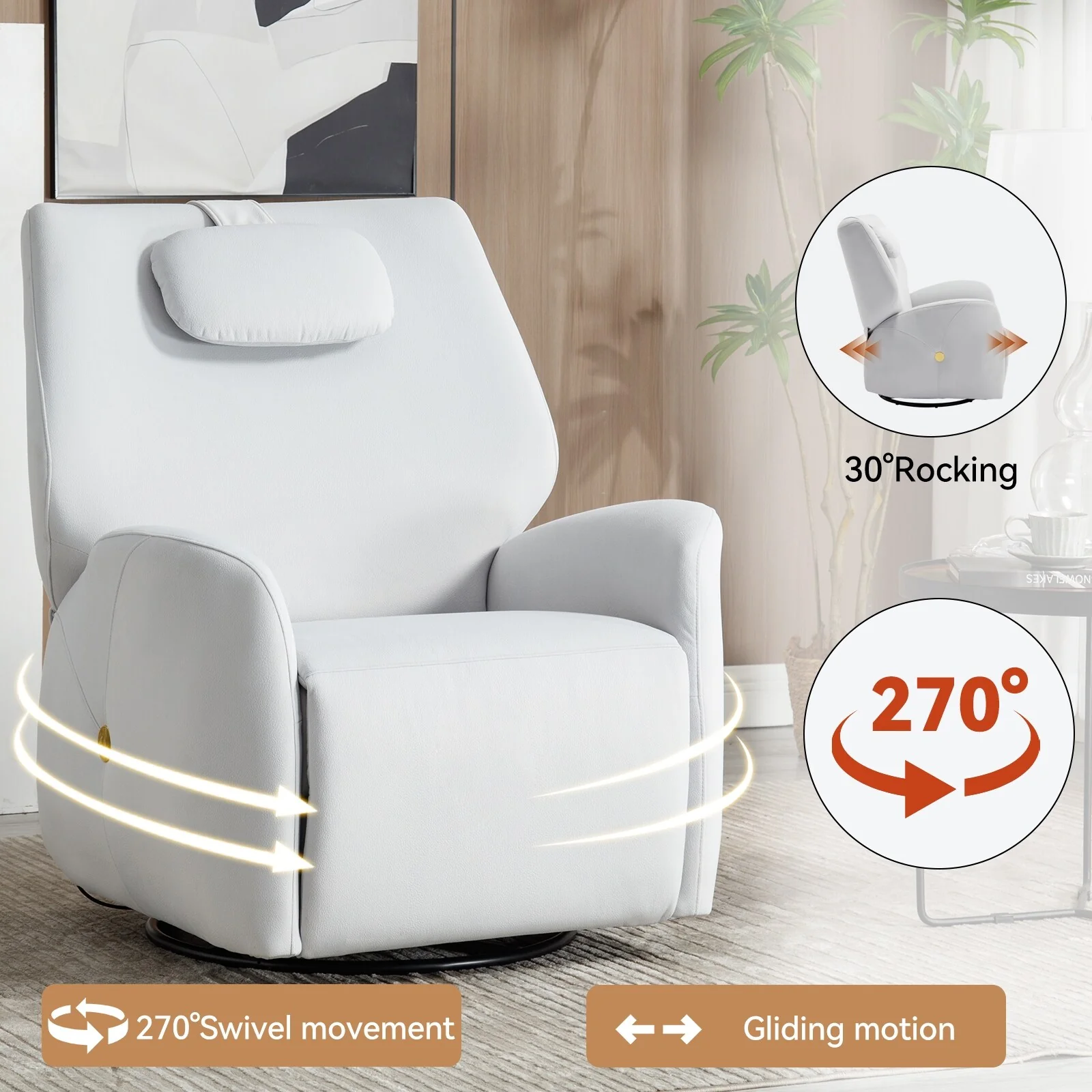 Swivel and Rocker Power Recliner Chair with Lumbar
