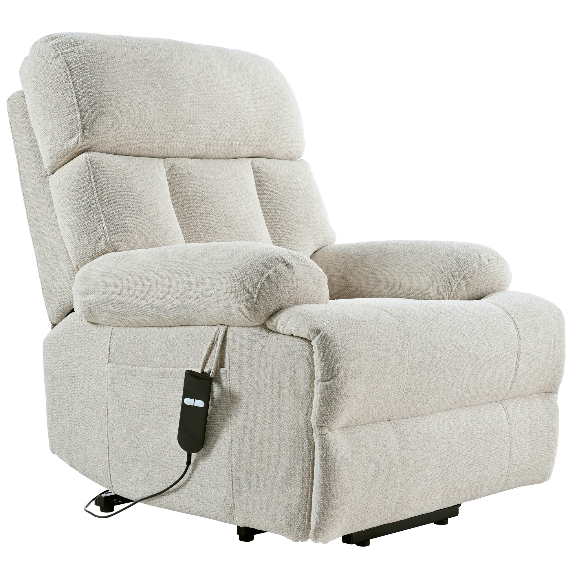 Flannel Power Lift Recliner with Side Pocket