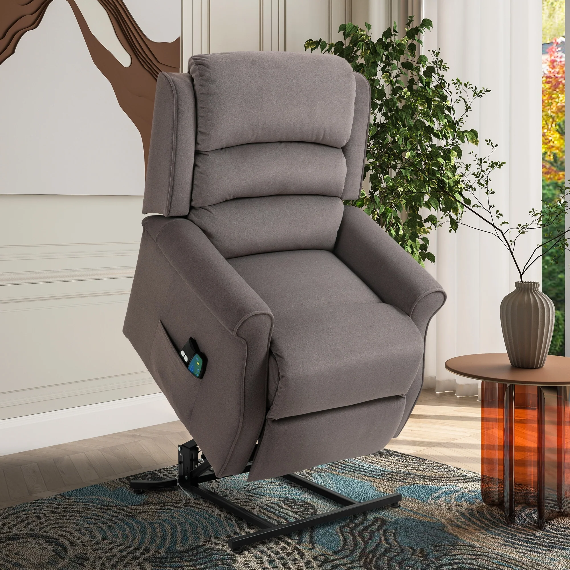 Clihome Chenille Fabric Power Lift Recliner Chair with Massage