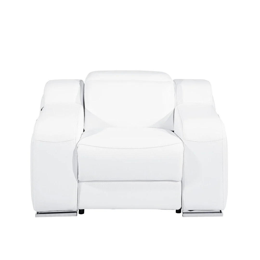 HomeRoots 41 White Italian Leather Wall Hugger Recliner With USB