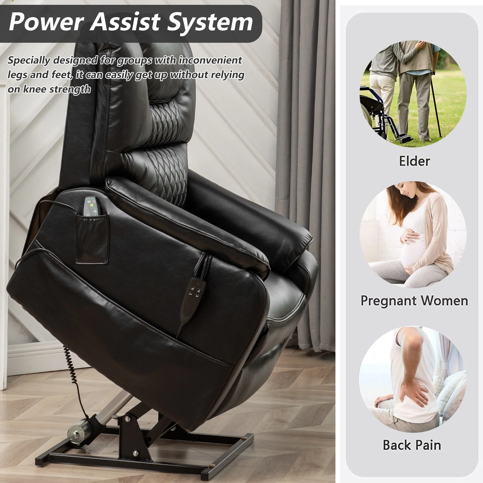 35.5W Dual Electric Power Lift Recliner,MassageHeat,180 degrees