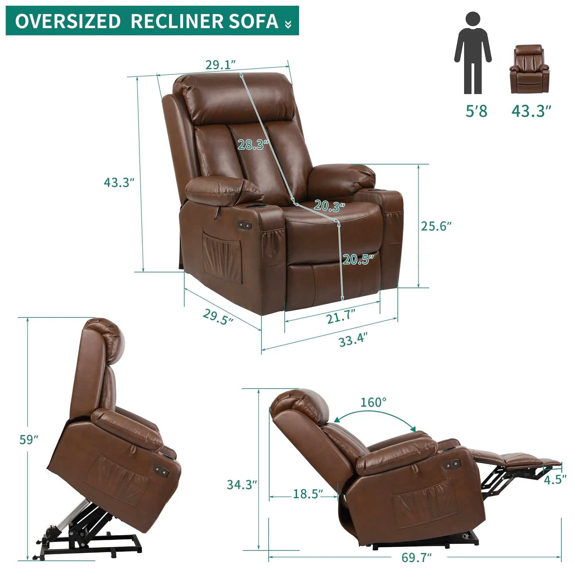 Modern Reclining Chair Faux Leather Massage