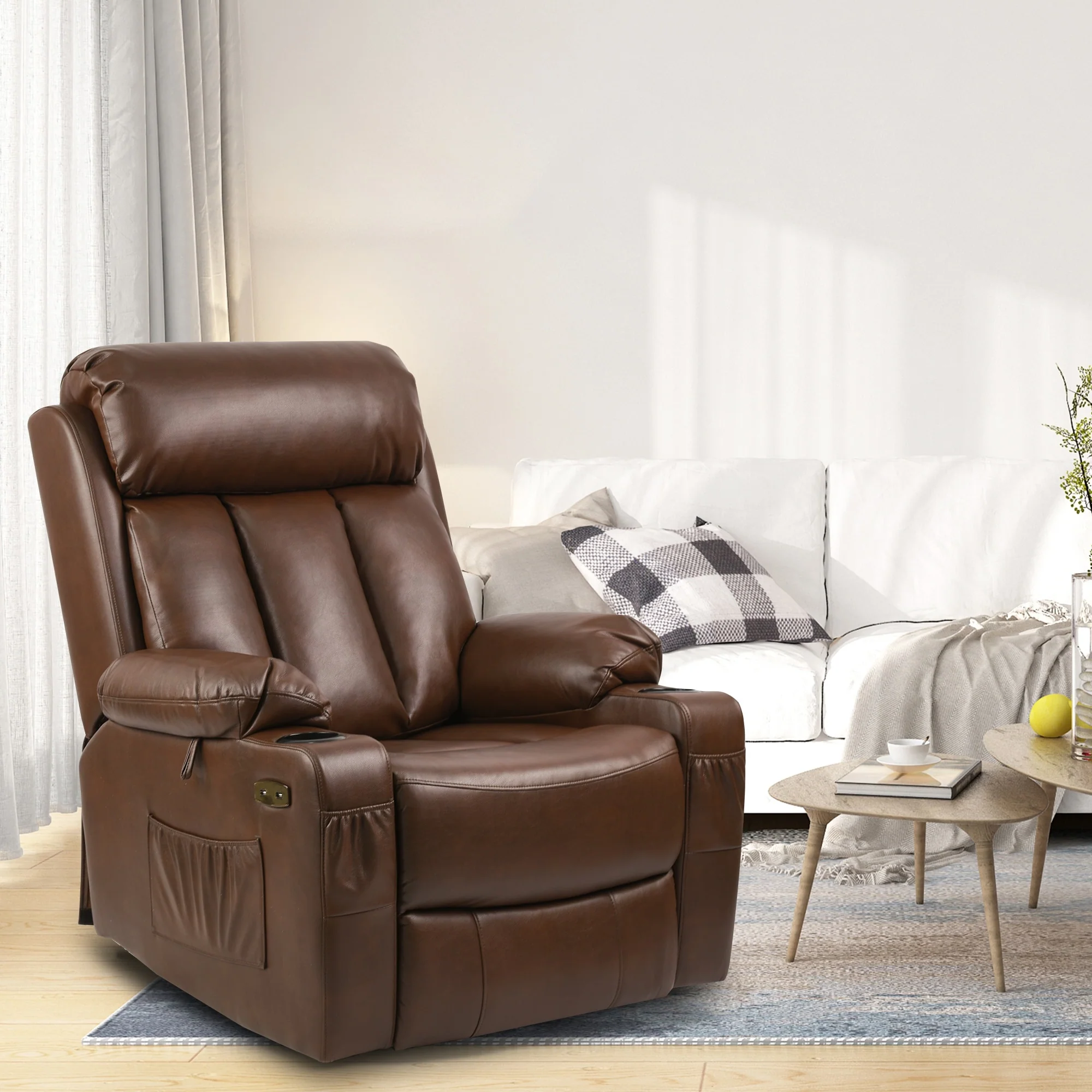 Modern Reclining Chair Faux Leather Massage