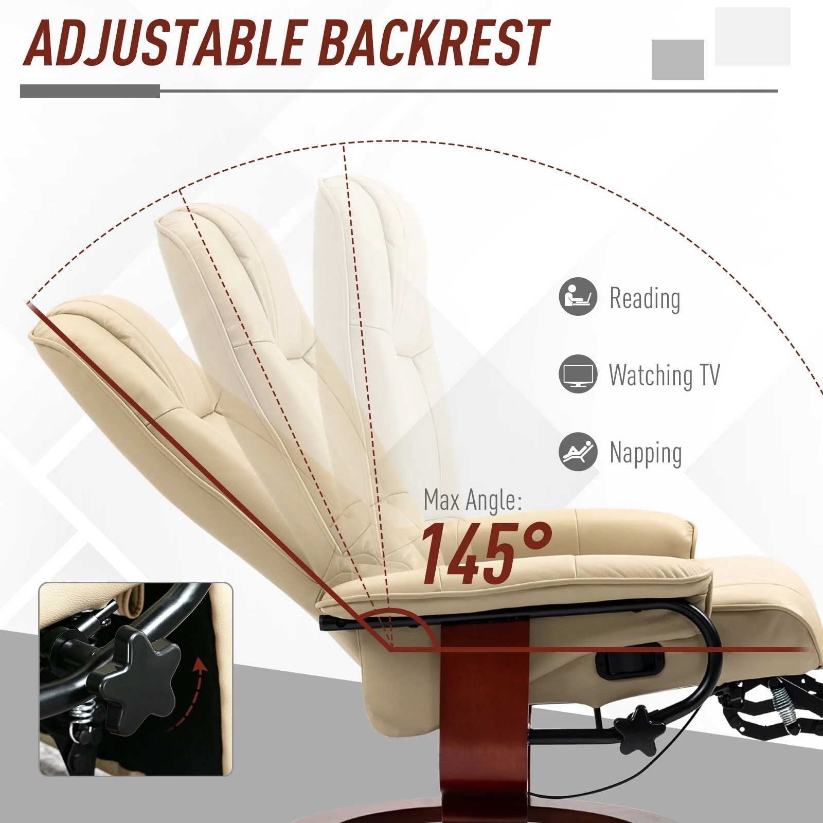 Manual Recliner with Swivel Wood Base Padded Armrest