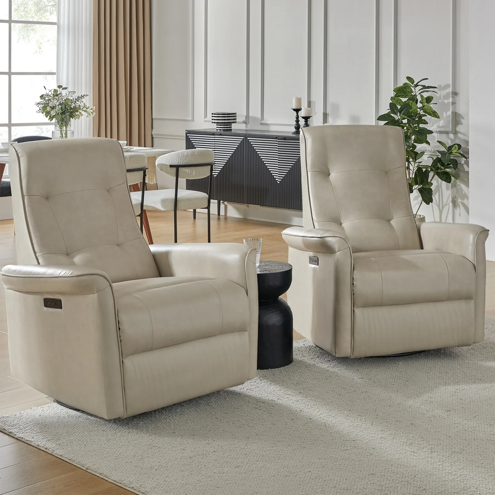 Valentin Modern Faux Leather Swivel Power Recliner with USB Ports Set of 2 by HULALA HOME