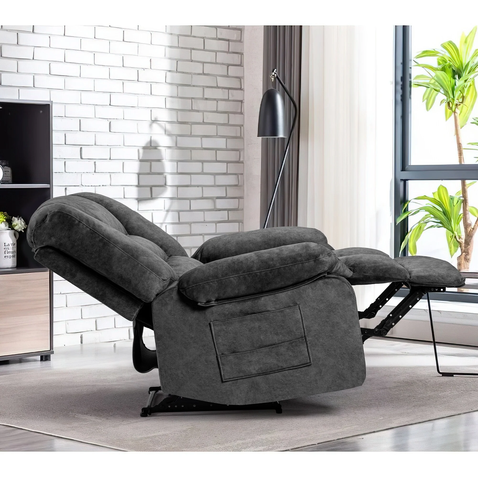 Grey Extra-Wide Recliner Sofa Chair with Full-Body Massage and Lumbar Heating, Heavy-Duty Frame, Adjustable Recline