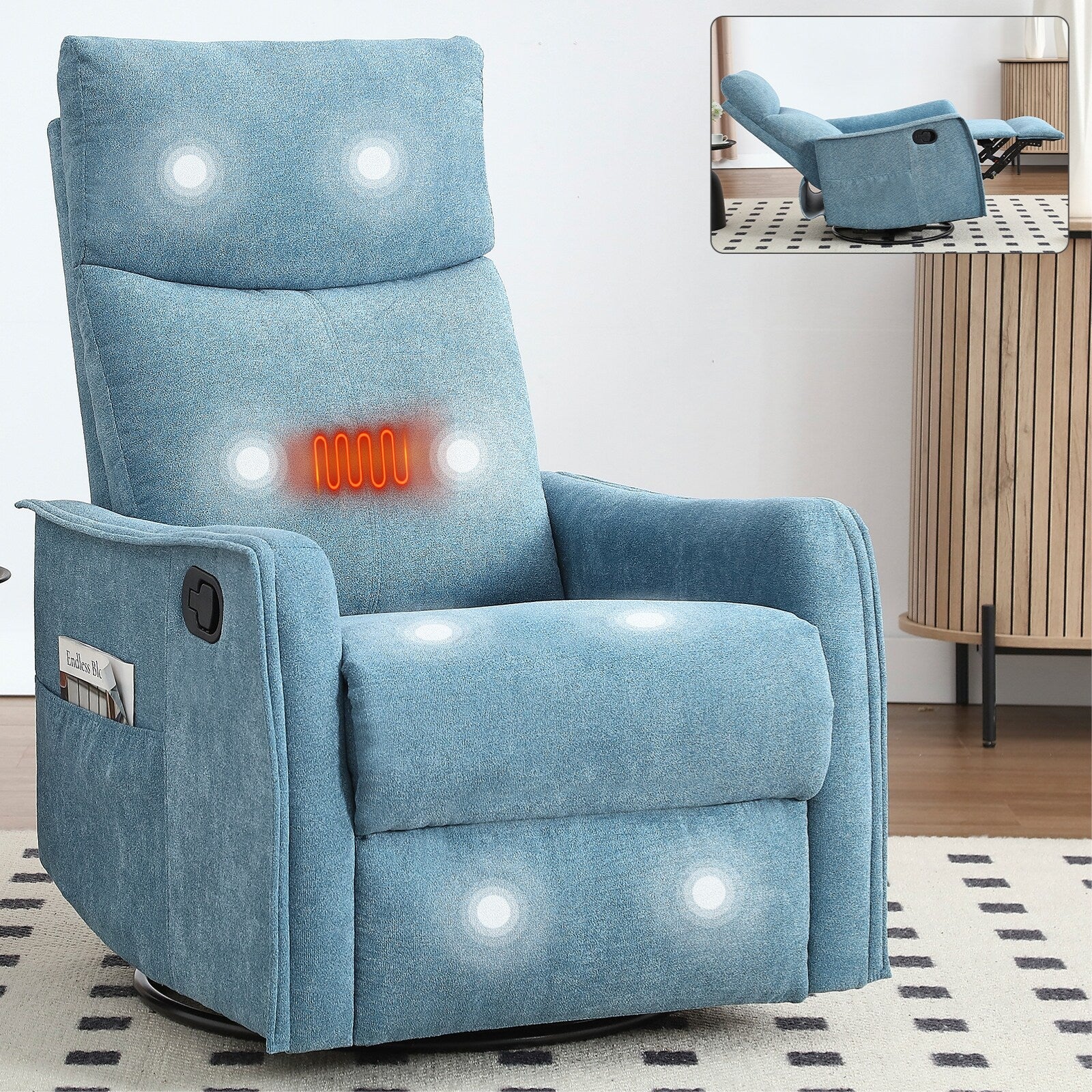 Heat Massage Manual Recliner Chair with Rocker and Swivel