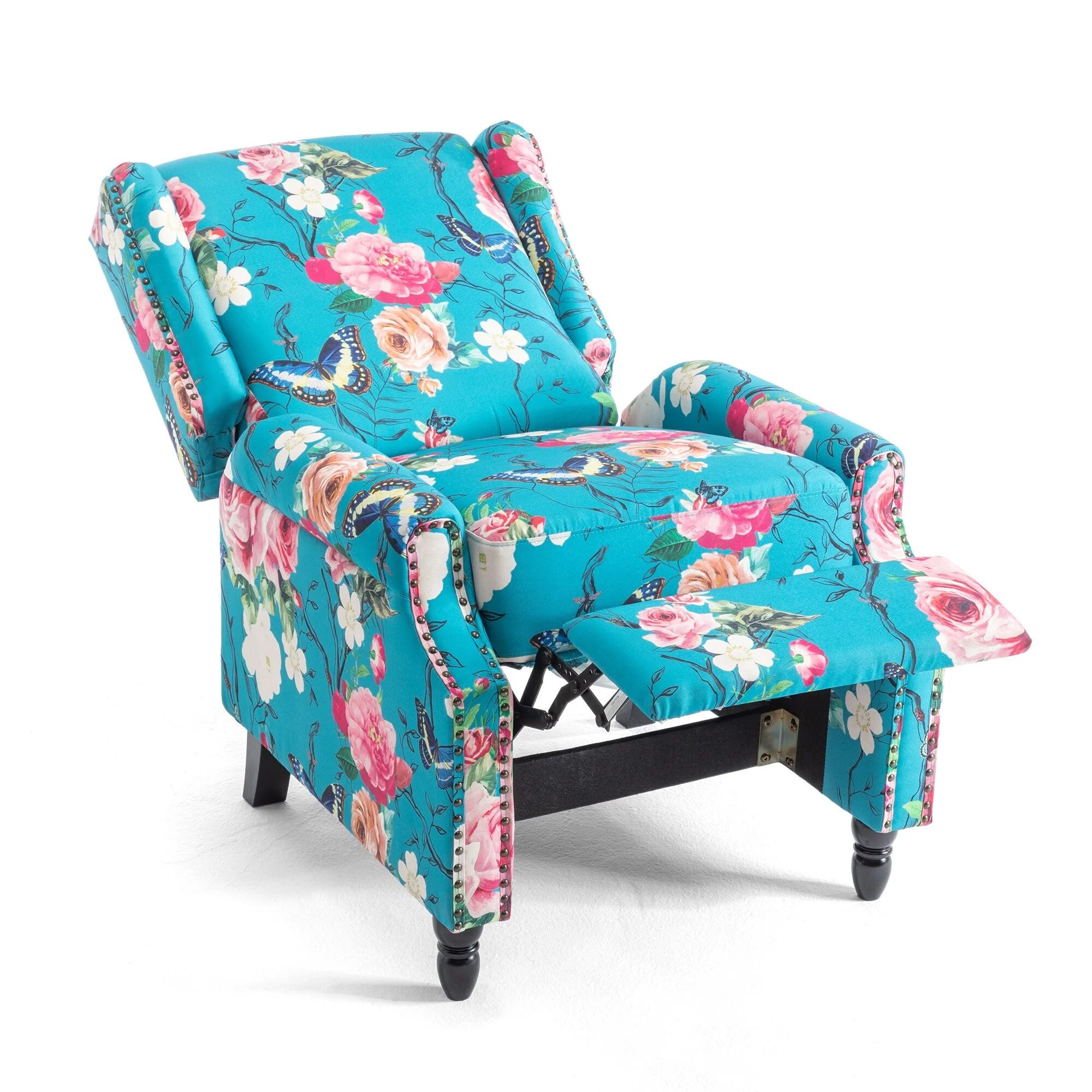 Linen Manual Upholstered Recliner with Wood Legs