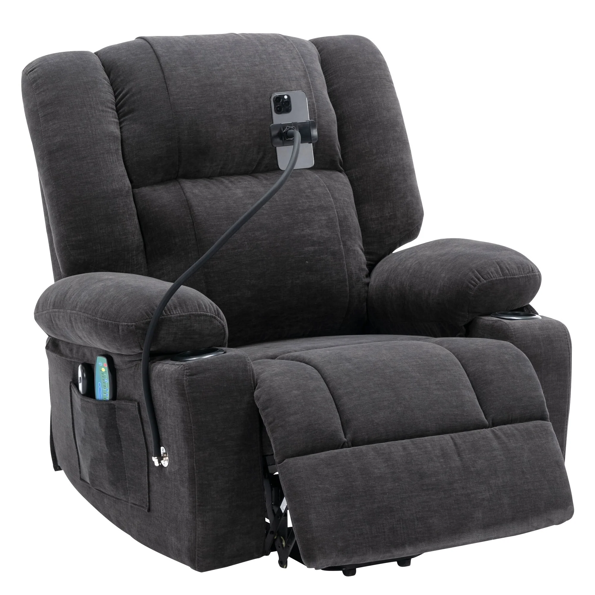 Grey Electric Power Lift Recliner Chair with Massage, Heating, Cup Holders & 360�� Swivel Phone Holder, Adjustable Recline