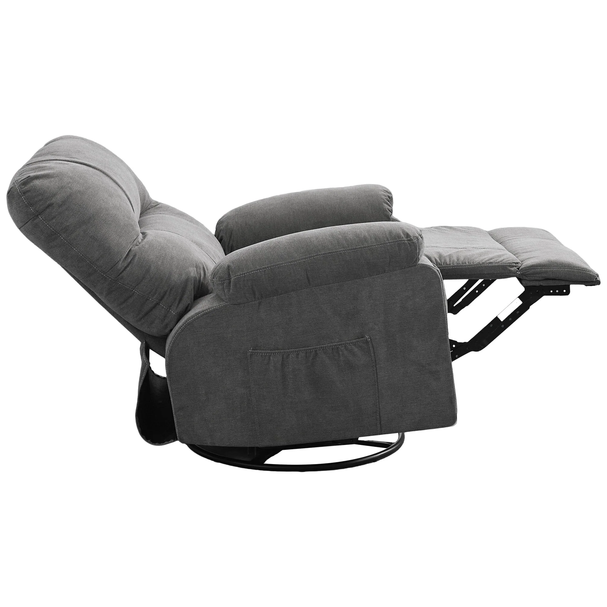 360�� Linen Swivel Rocker Recliner with Side Pockets