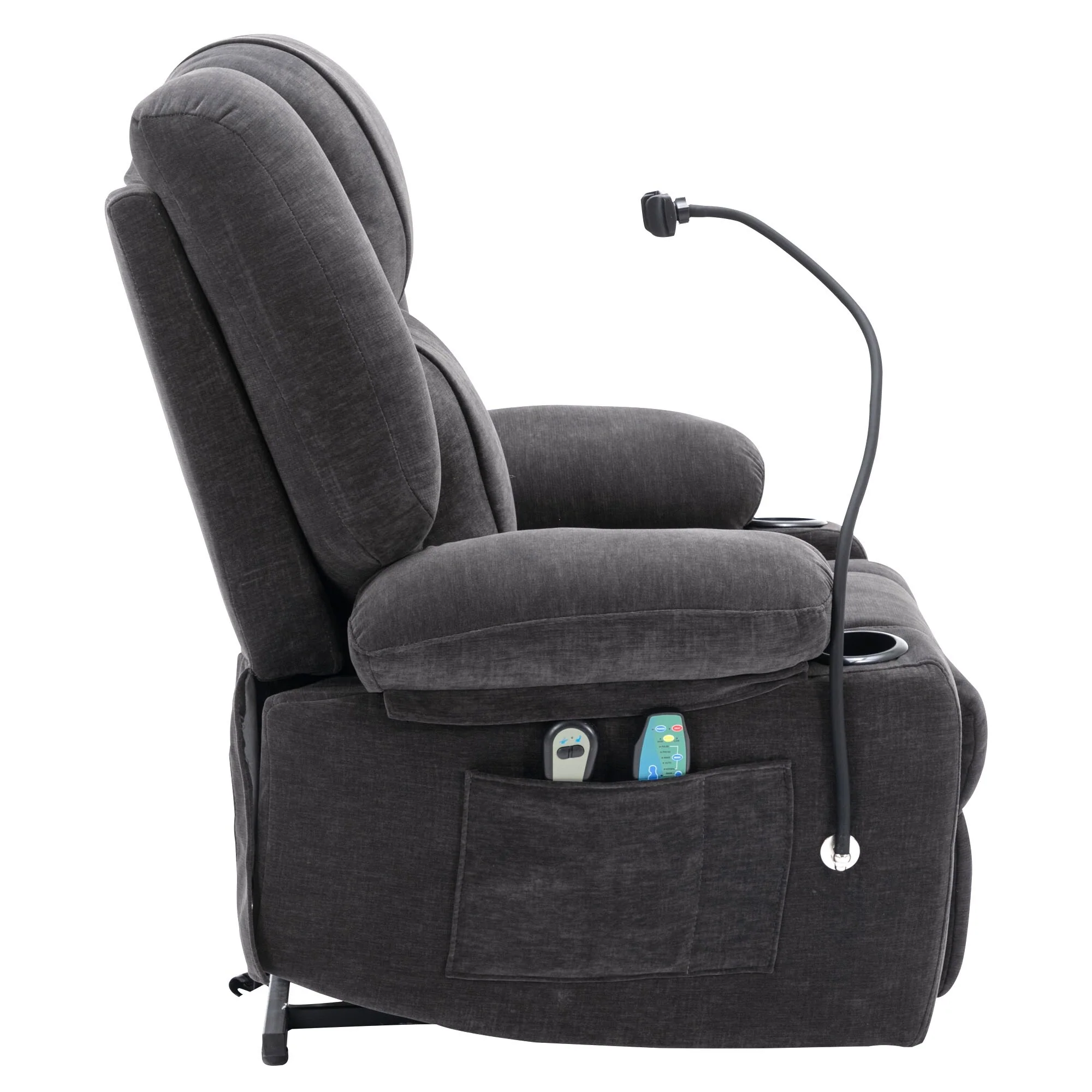 Grey Electric Lift Recliner Chair with Massage, Heating, Cup Holders & 360�� Swivel Phone Holder, Adjustable Recline Options