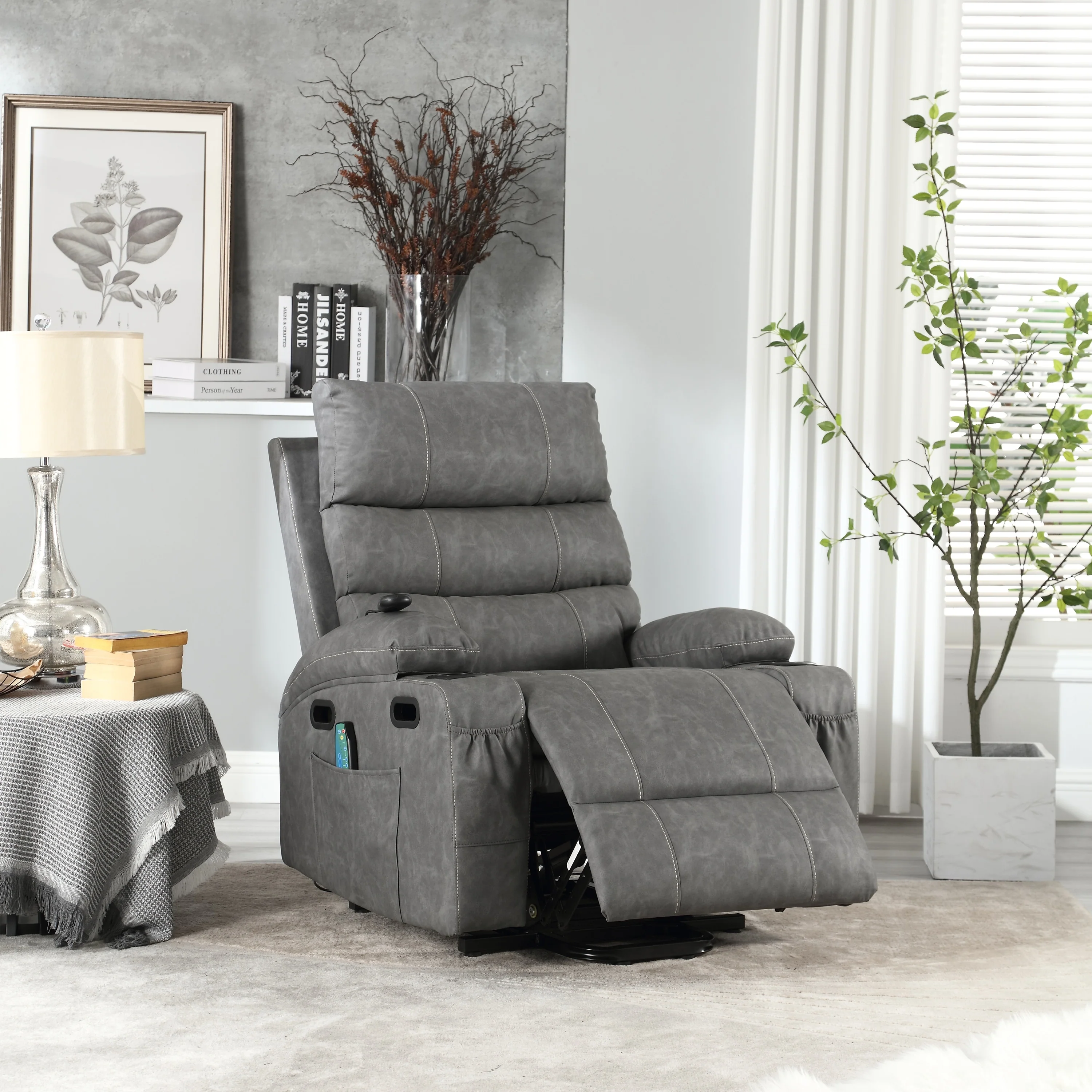 PU Leather Power Lift Recliner with Massage, Heating & Cup Holders