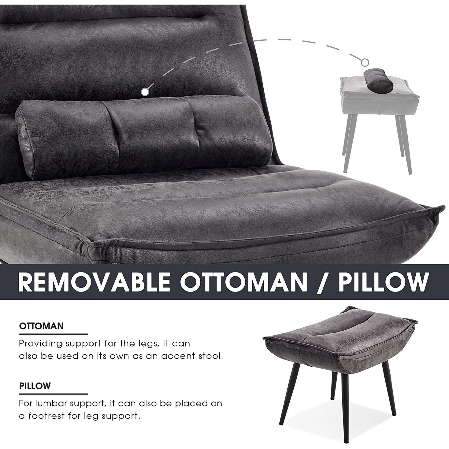 MCombo Modern Chair with Ottoman, Bronzing Fabric Upholstered Leisure Chairs