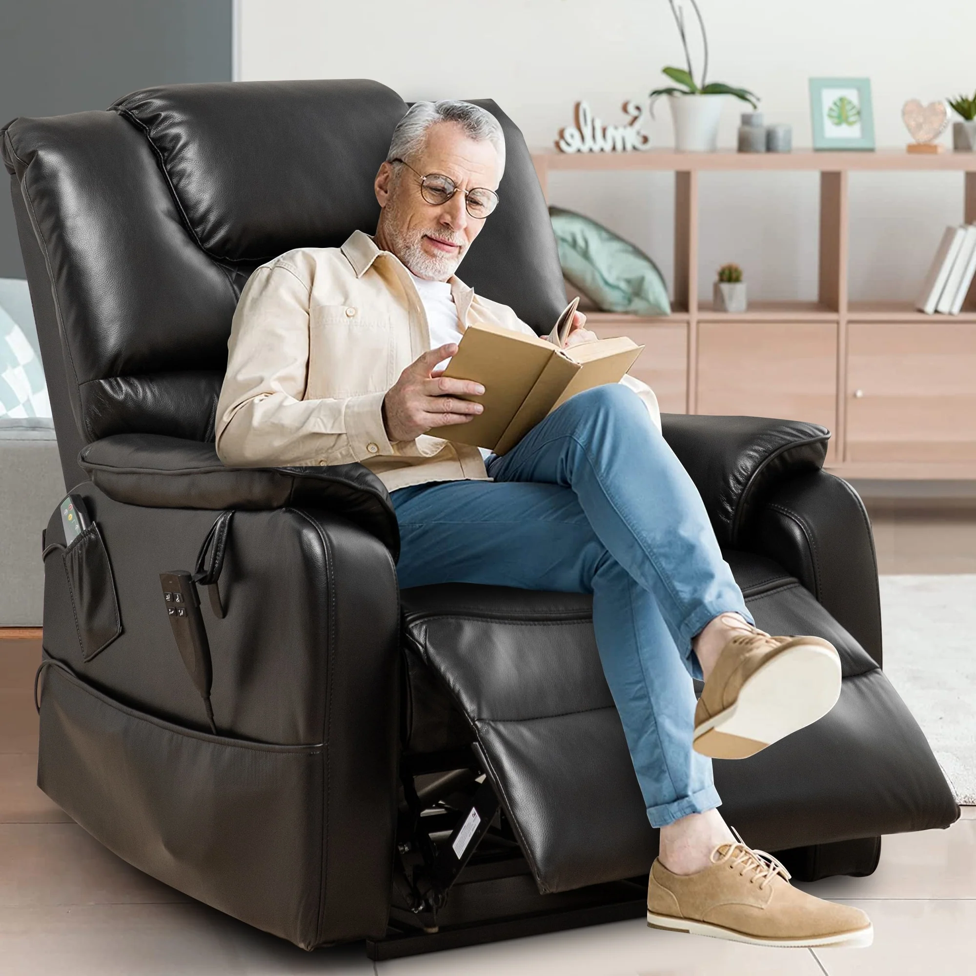 35.5W Dual Electric Power Lift Recliner,MassageHeat,180 degrees