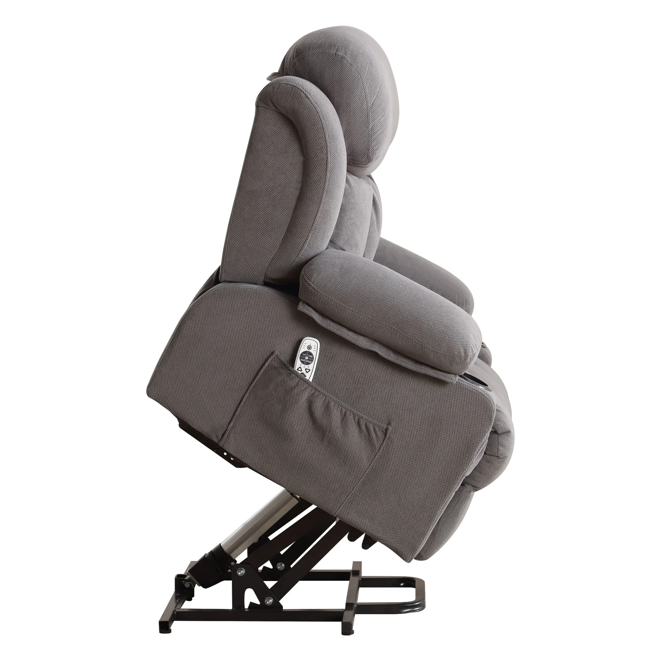Beige Ergonomic Lift Recliner with Heated Massage, USB Charging, Side Pockets, and Easy Remote Control