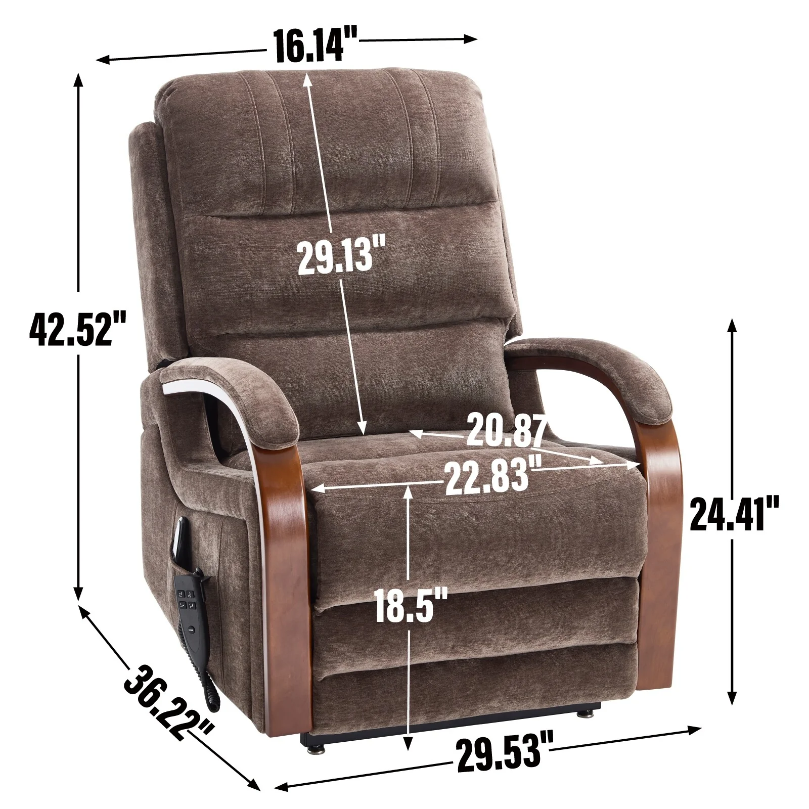 Chenille Power Lift Recliner with Massage & Wood Armrests