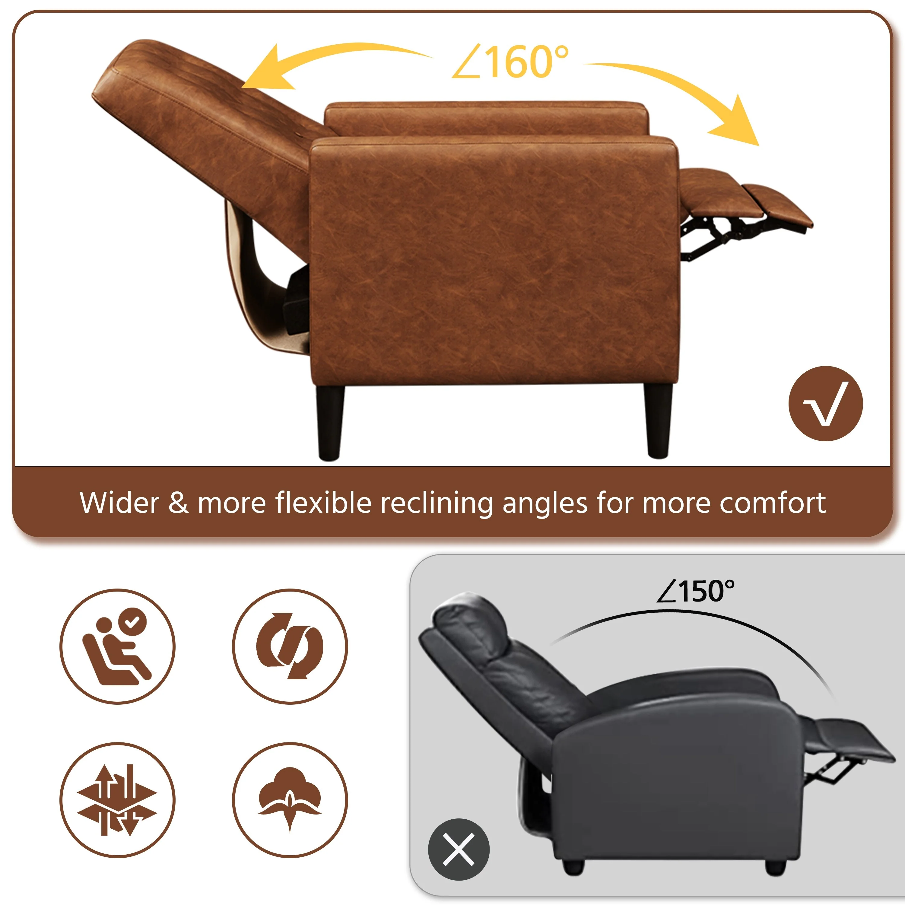 Yaheetech Modern Faux Leather Recliner Adjustable Back  Footrest Tufted Upholstered Sofa