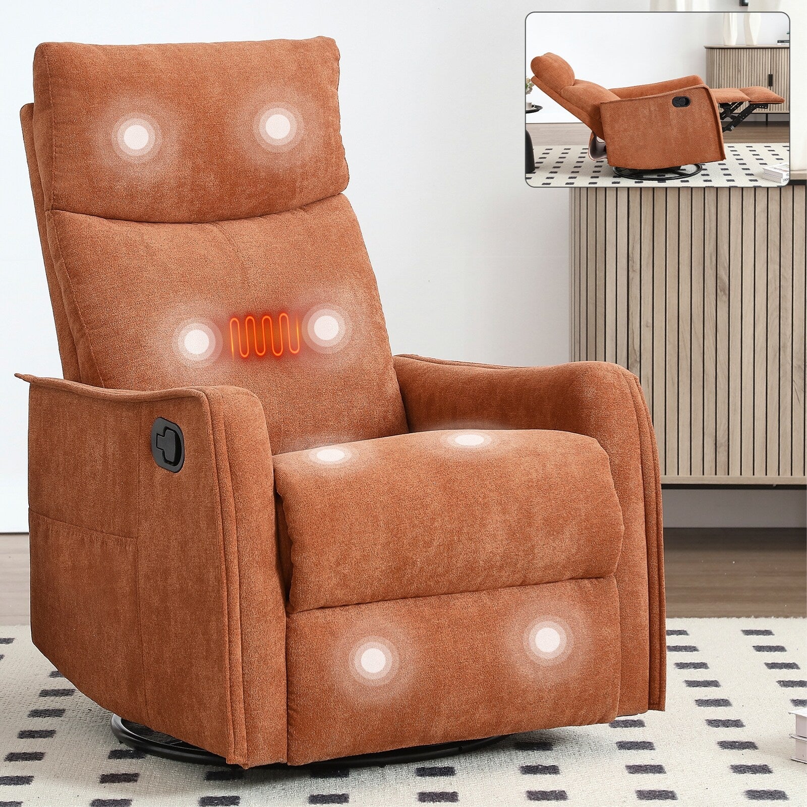 Heat Massage Manual Recliner Chair with Rocker and Swivel