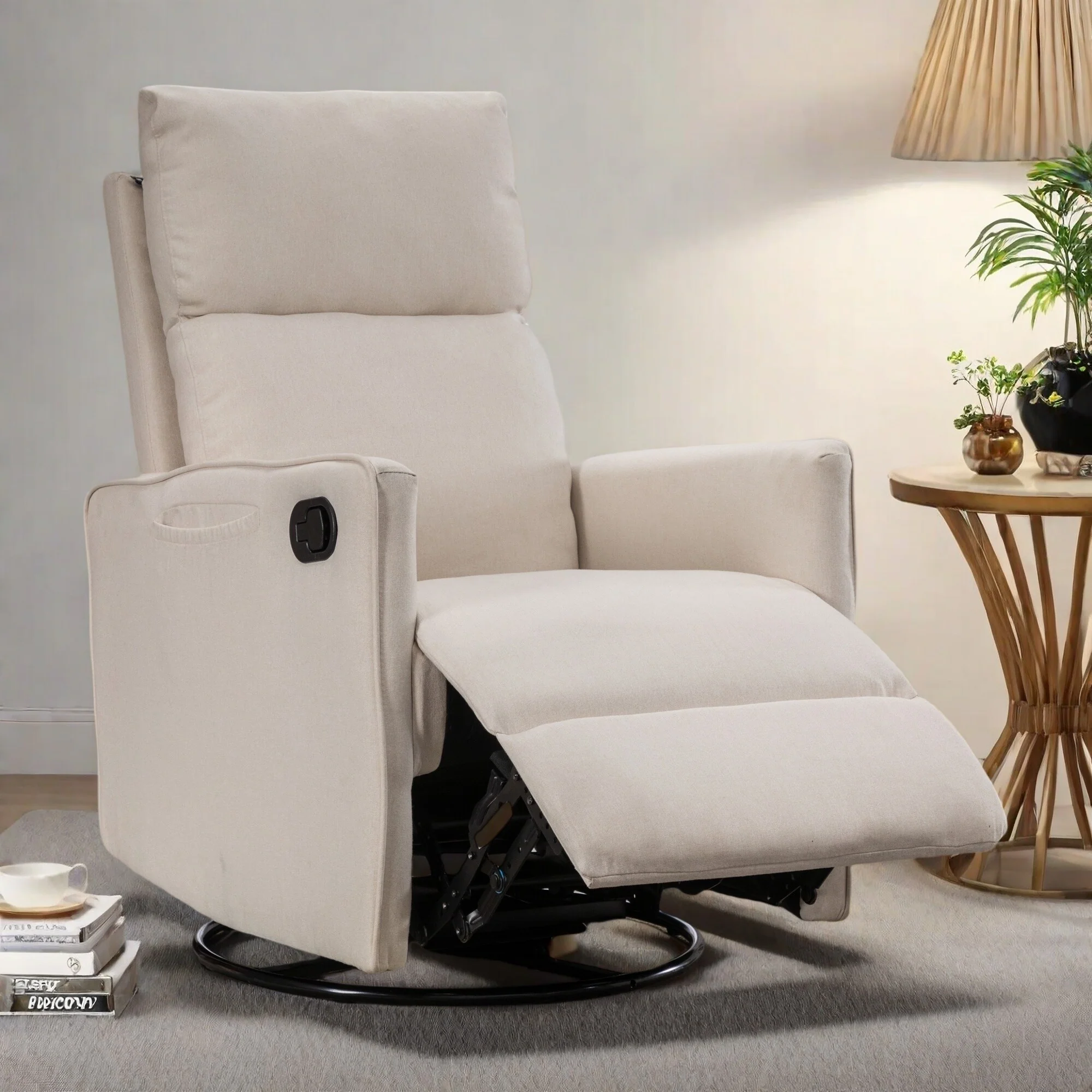 Manual Swivel Rocker Recliner Chair with Adjustable Backrest and Footrest