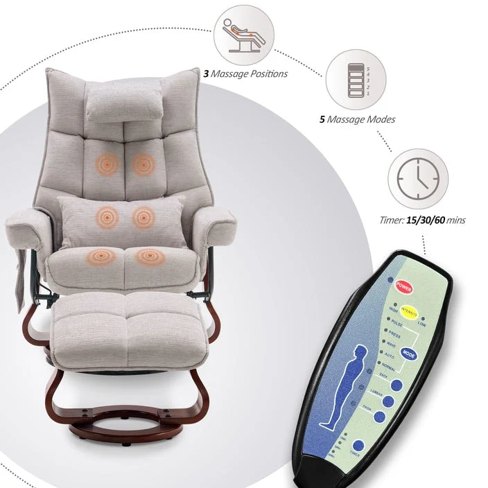 MCombo Swivel Recliner with Ottoman and Neck Pillow, Chenille Fabric