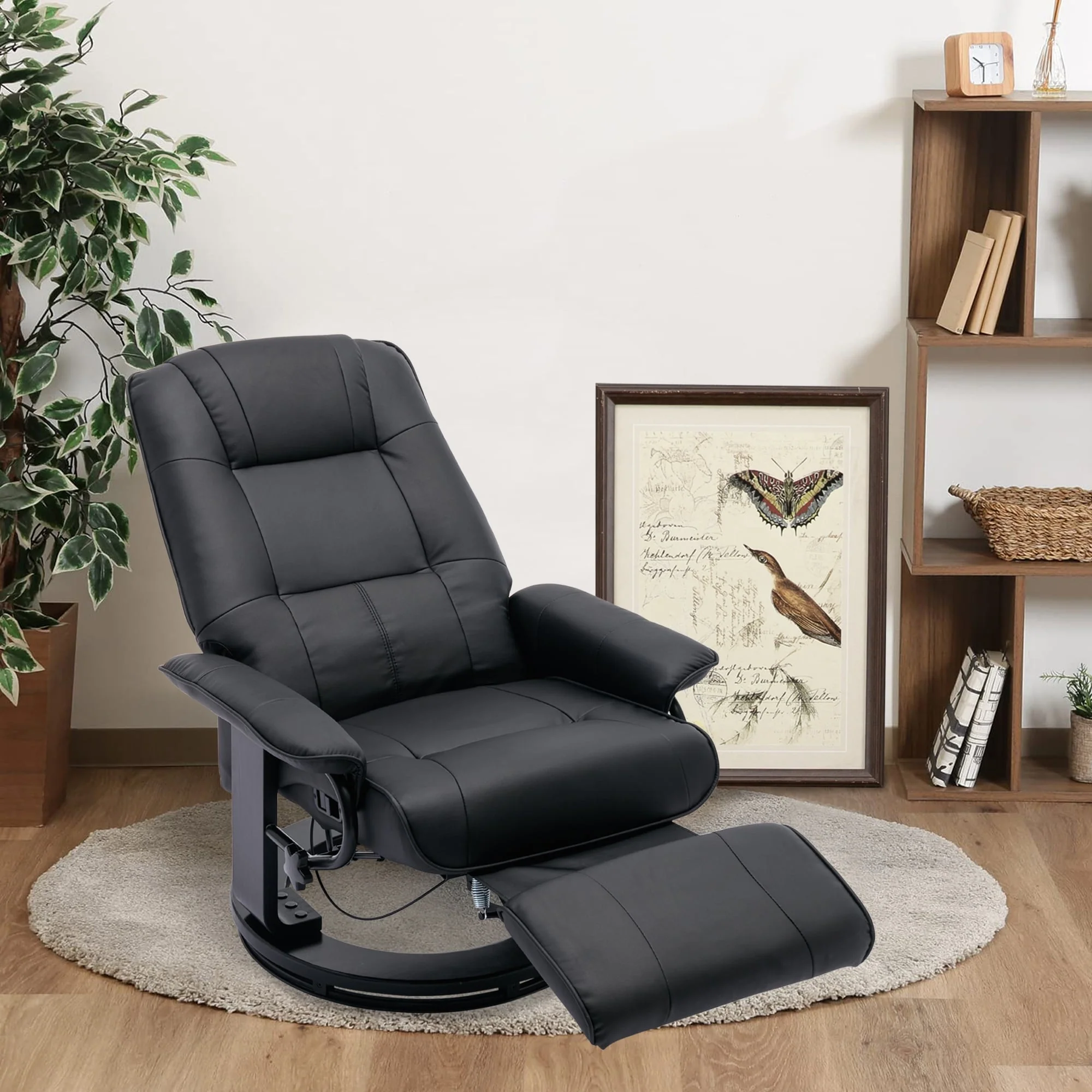 Faux Leather Manual Recliner Adjustable Swivel Lounge Chair With Footrest - 30.70 x 34.30 x 35.00