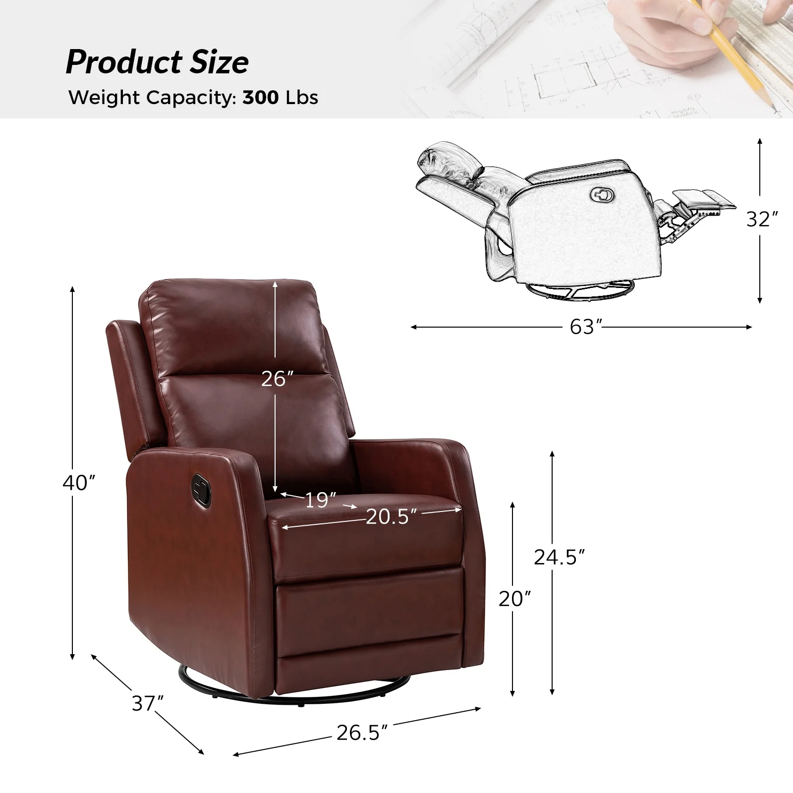 Esteban Modern Faux Leather Manual Rocking Swivel Recliner with Wingback Set of 2