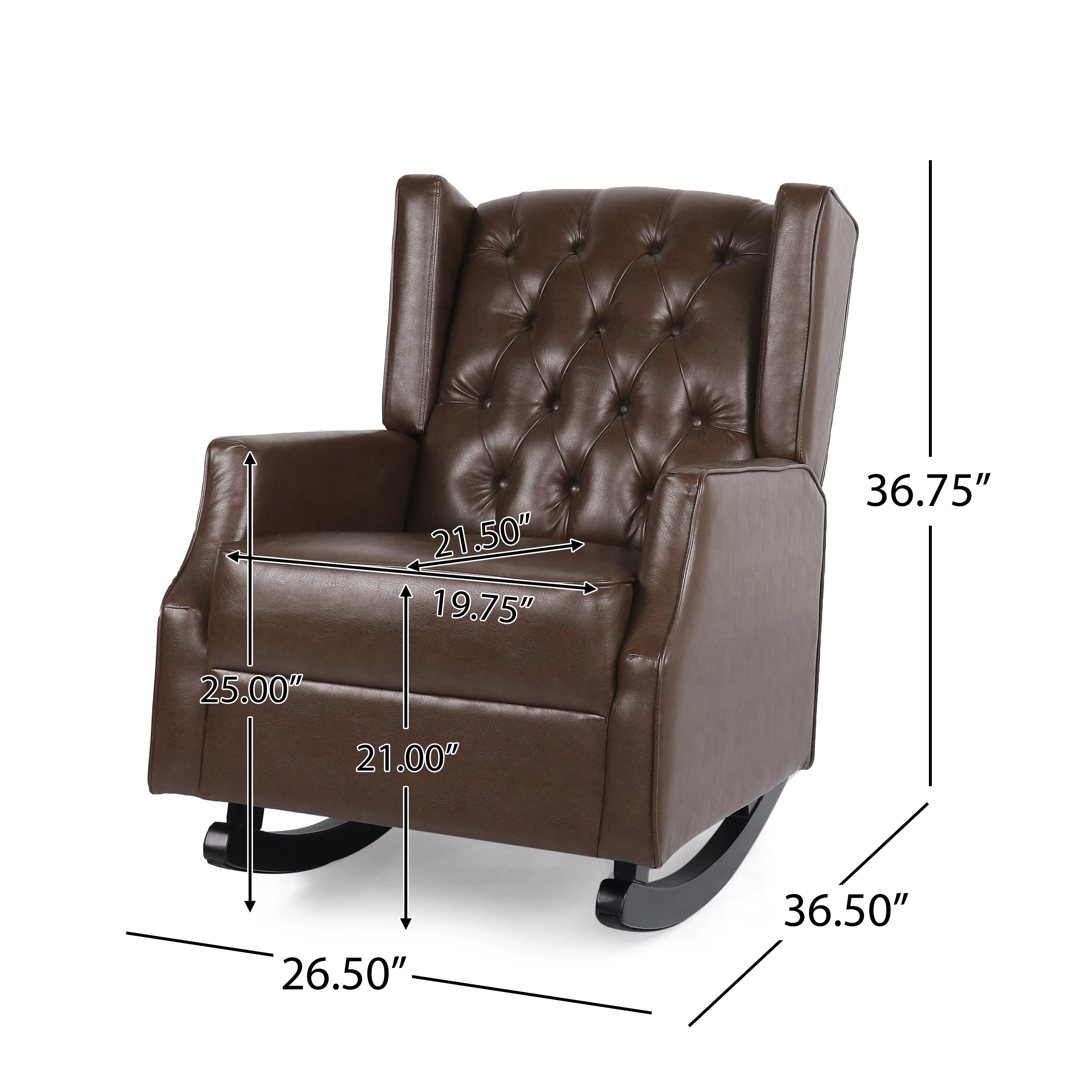 Roomfitters Faux Leather Rocking Chair with Button Tufting and Wingback Design, Upholstered Accent Nursery Chair