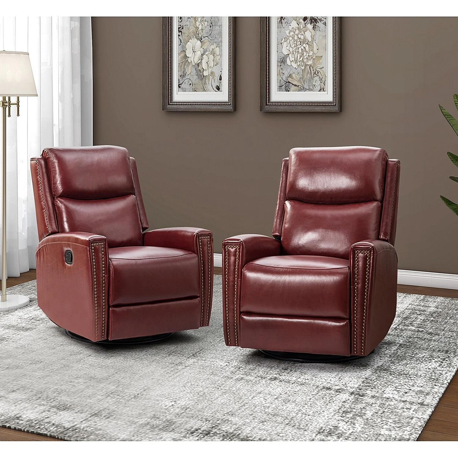 Fiacro 30.31Wide Modern Genuine Leather Wingback Swivel Rocker Recliner with Nailhead Trims, Set of 2