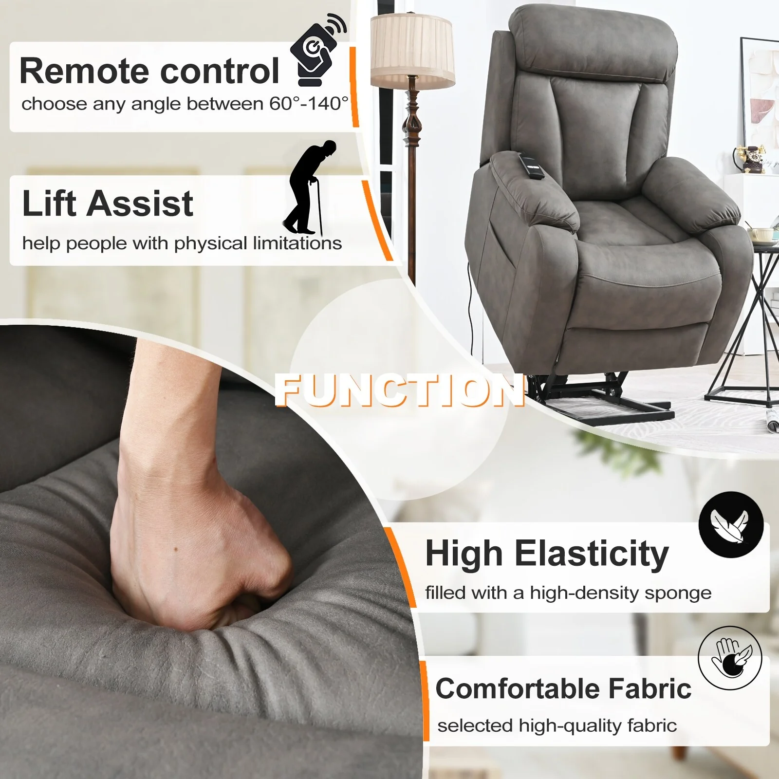 Recliner Chair Wide Seat with Overstuffed Pillows, Remote Control and Side Pocket