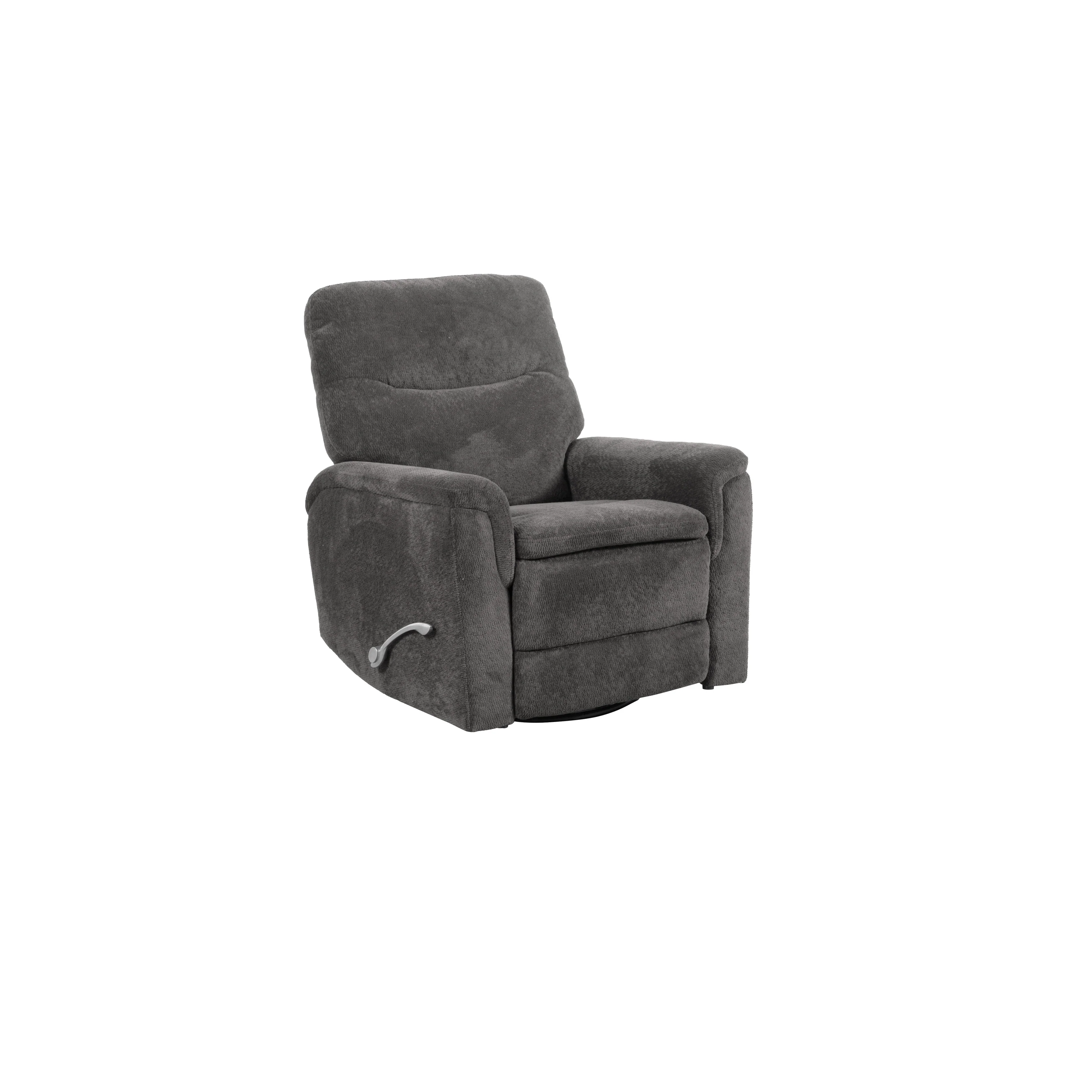 Cozy Upholstered Manual Swivel Recliner, Gun Metal