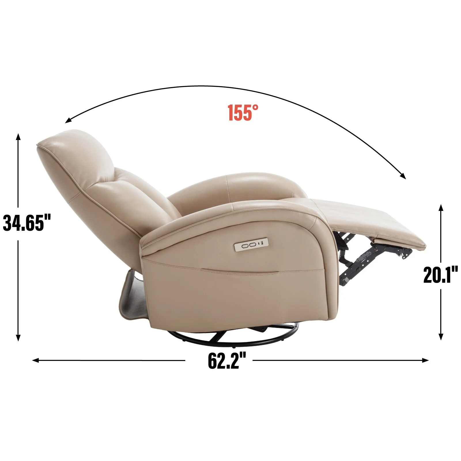 Armless Power Glider Swivel Recliner Chair with USB & High Back