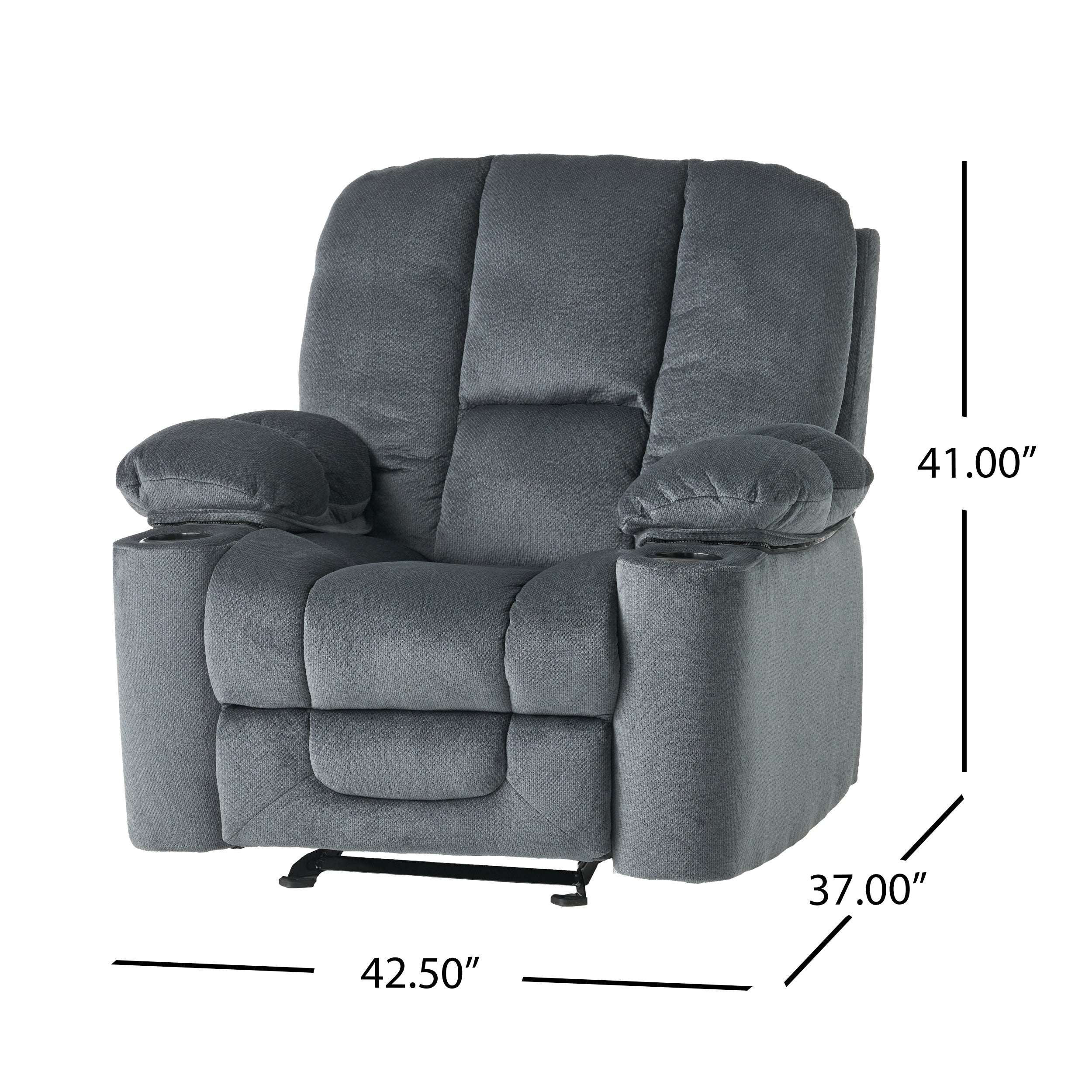Stylish Manual Recliner with Soft Fabric Upholstery, Plush Padding, and Dual Cup Holders