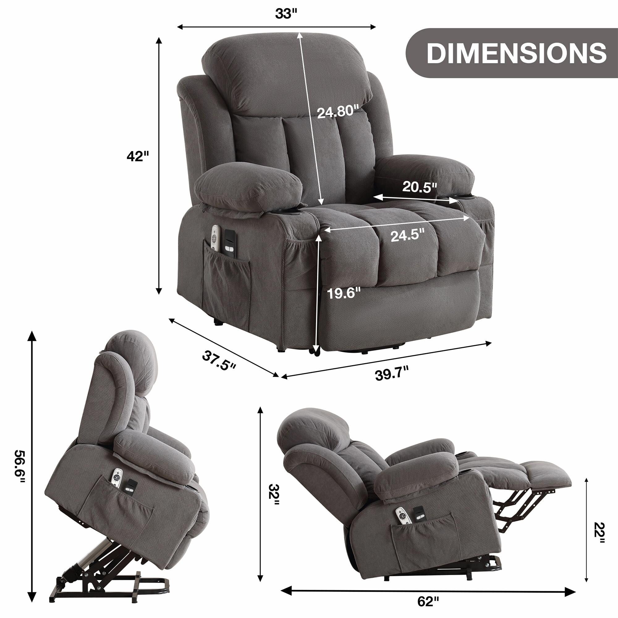 Power Lift Recliner Chair with Heat and Massage, Electric Fabric Recliner Chair