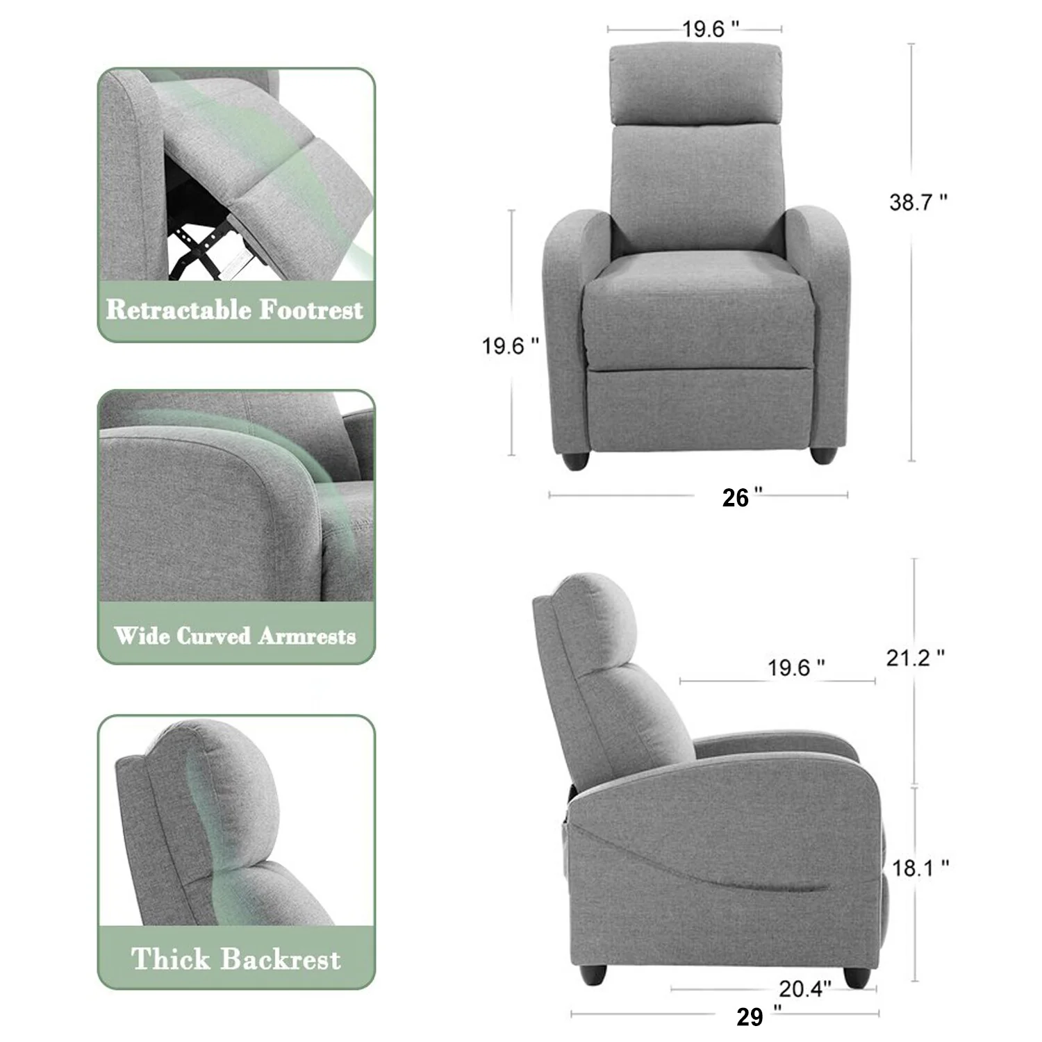 Recliner Massage Sofa Chair Push Back Reclining Chair Home Theater Recliner