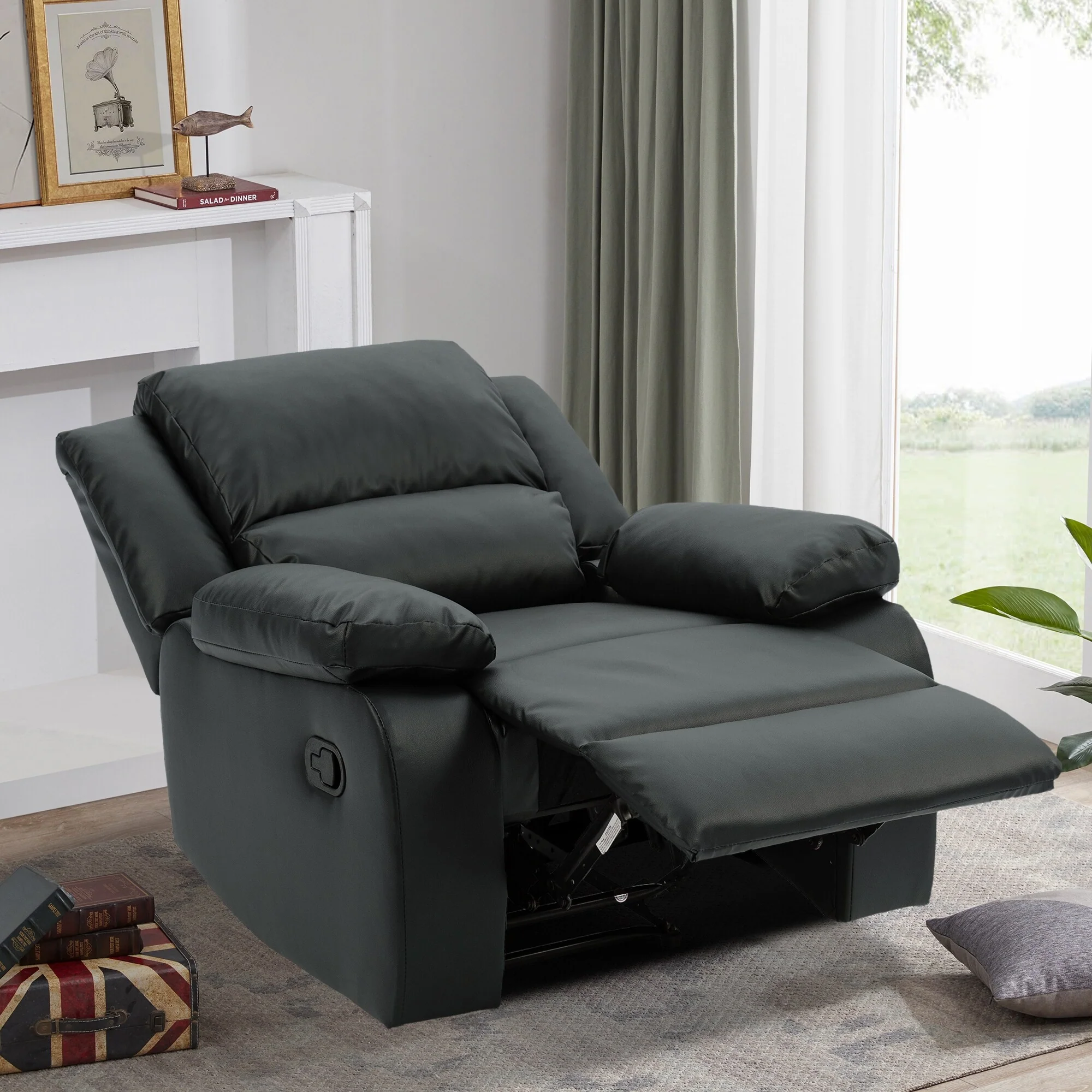 Vegan Leather Upholstered Push Back Manual Recliner Chair
