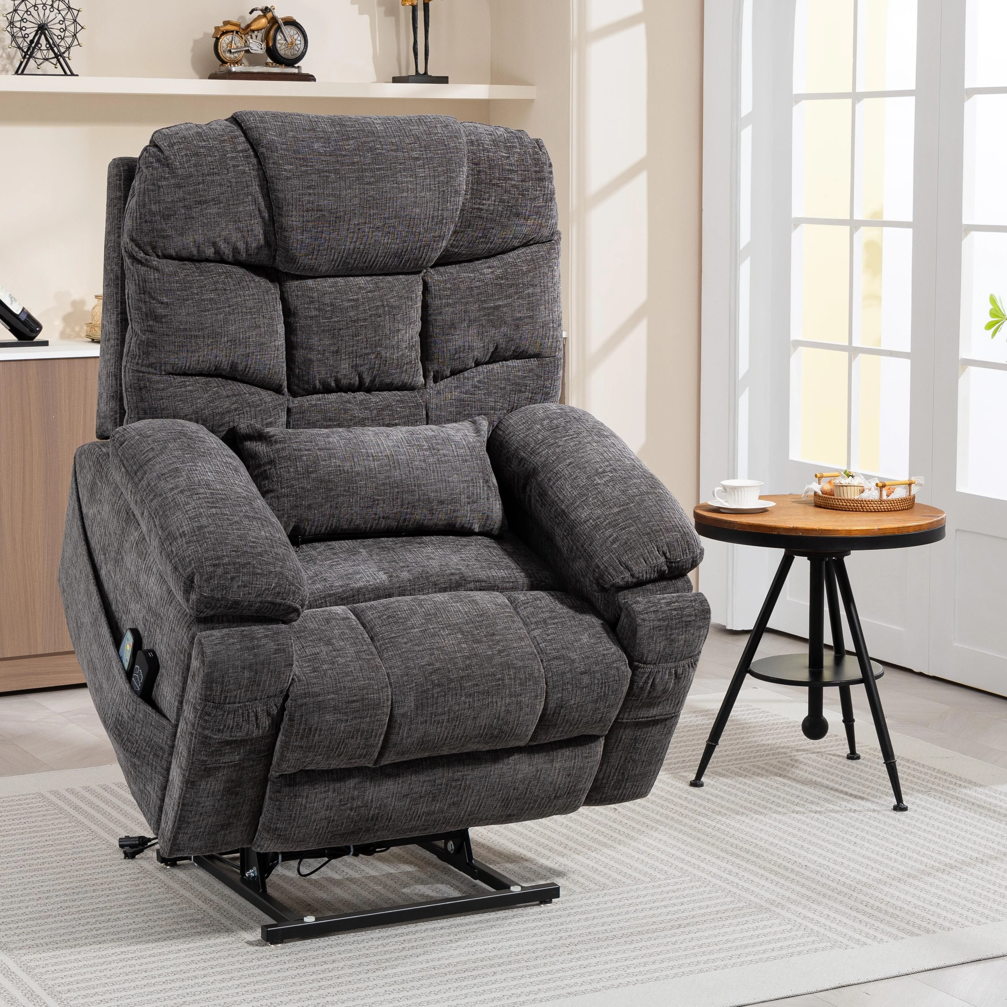 40'' Oversized Dual Motor Power Recliner Lift Chair with Massage and Heat��Chenille Fabric