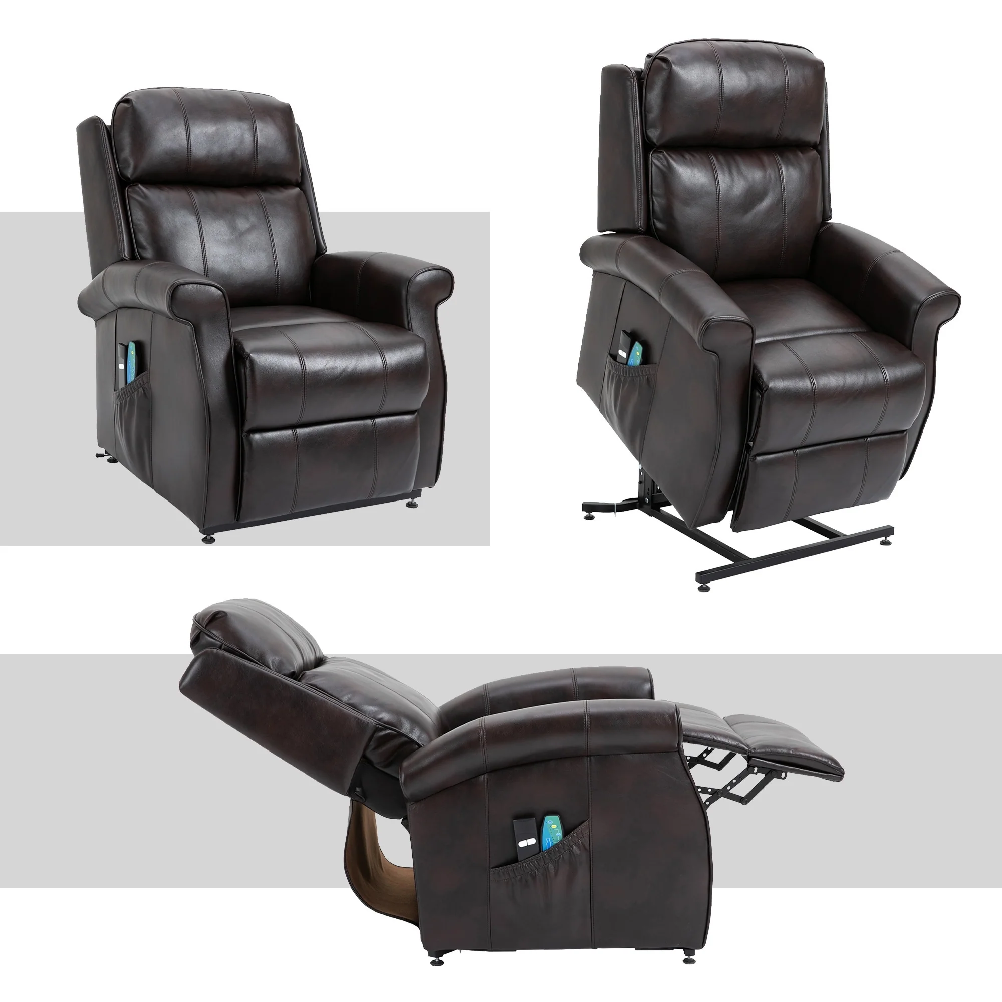 Clihome Faux Leather Elderly Power Lift Recliner Chair with Massage