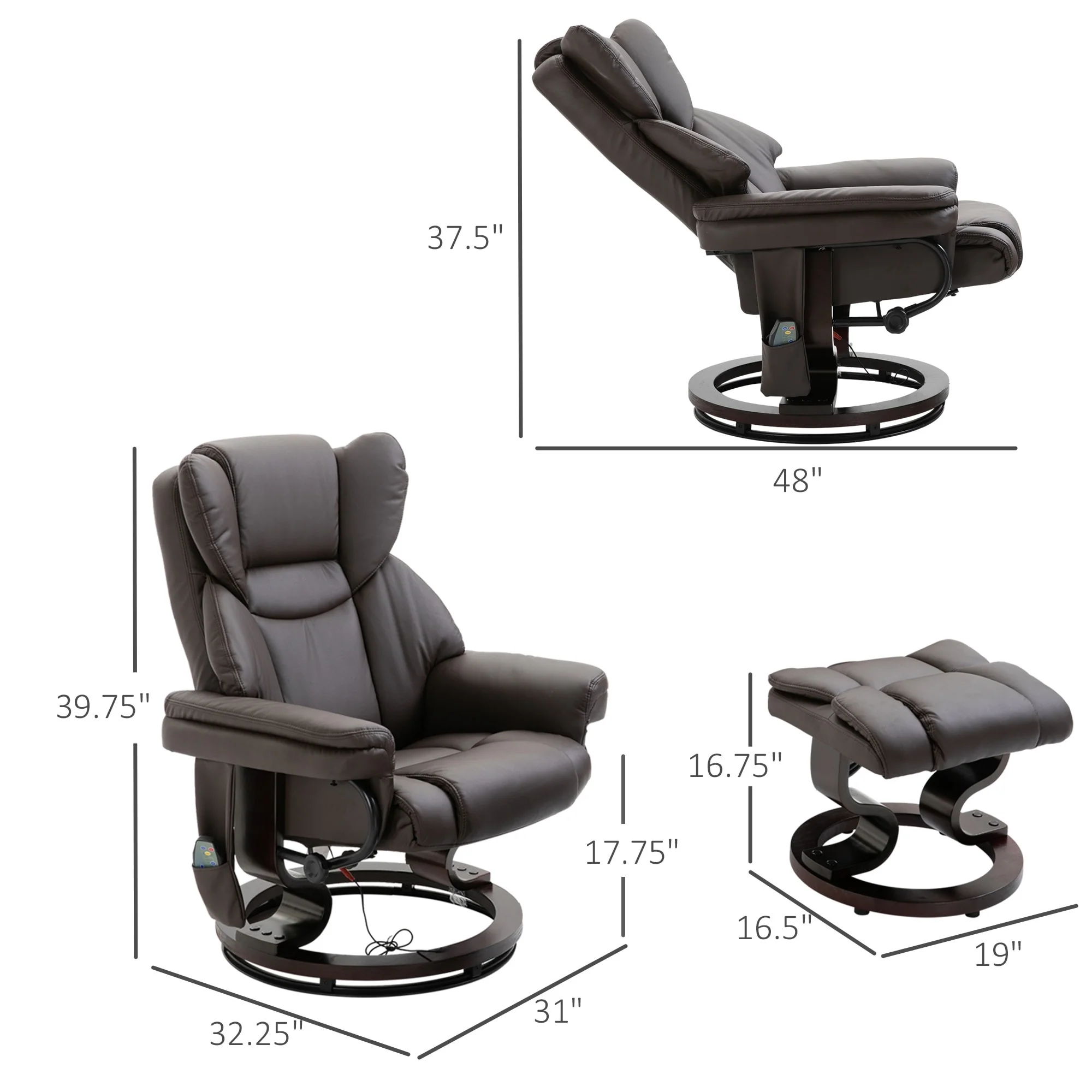 Small Faux Leather Recliner with Ottoman, 10-Zone Massage, 360�� Swivel, and Remote Control