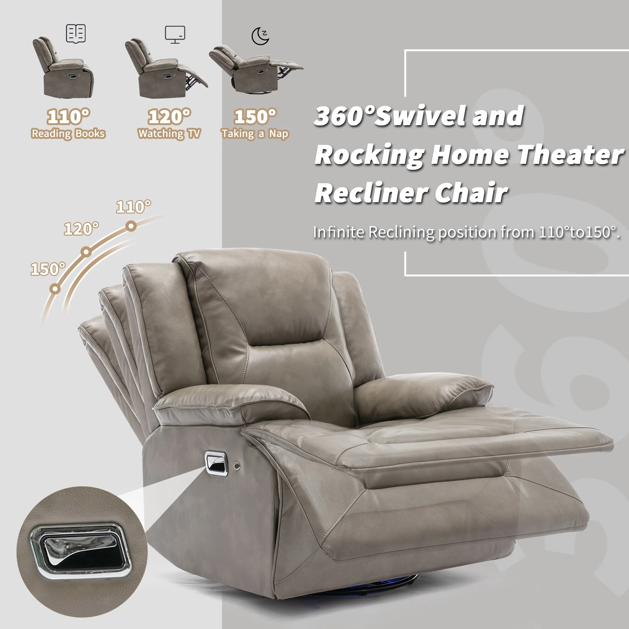 360�� Swivel and Rocking Home Theater Recliner