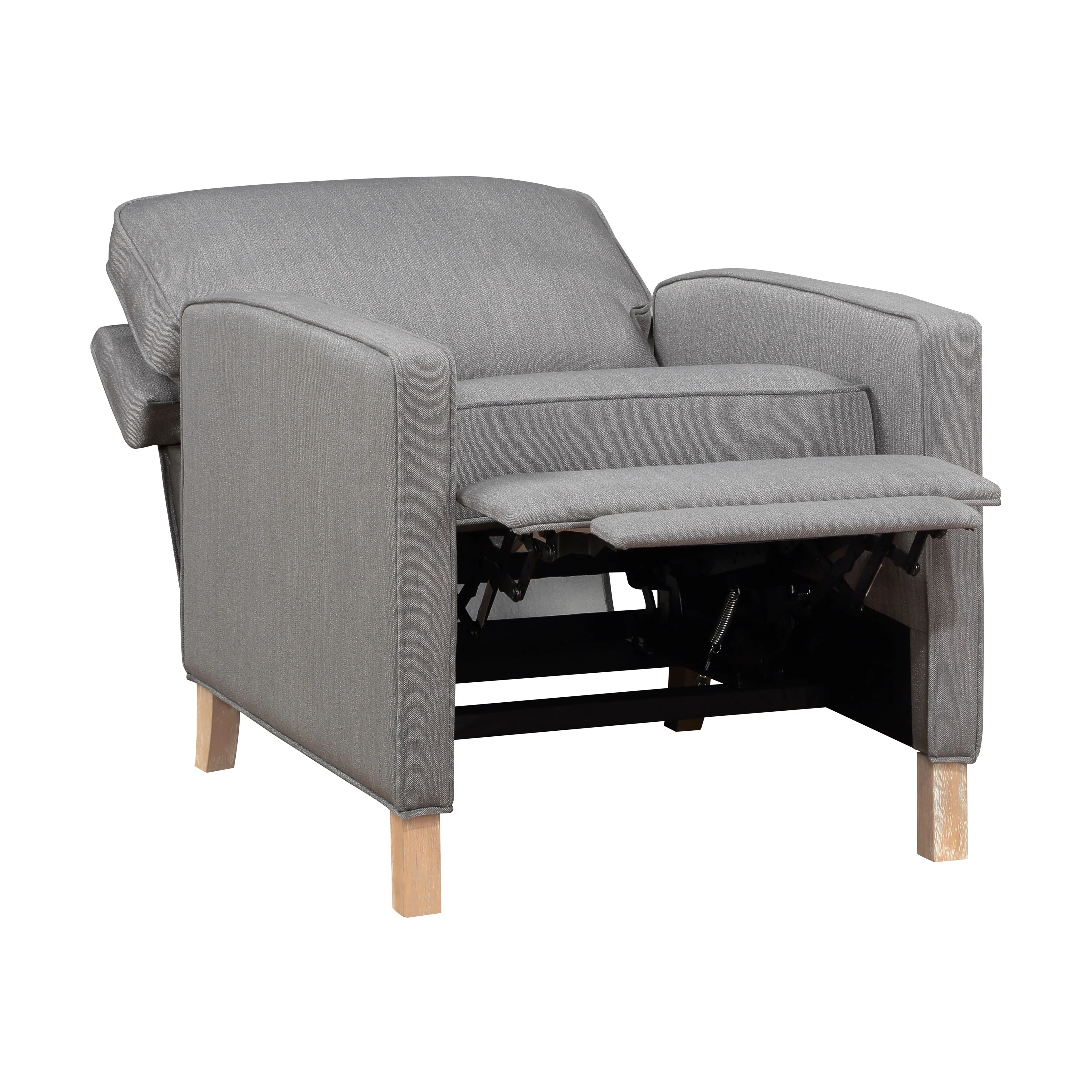 Classic Traditional Push Back Reclining Chair Gray Fabric Upholstery Cushion Seat Solid Wood Furniture 1pc