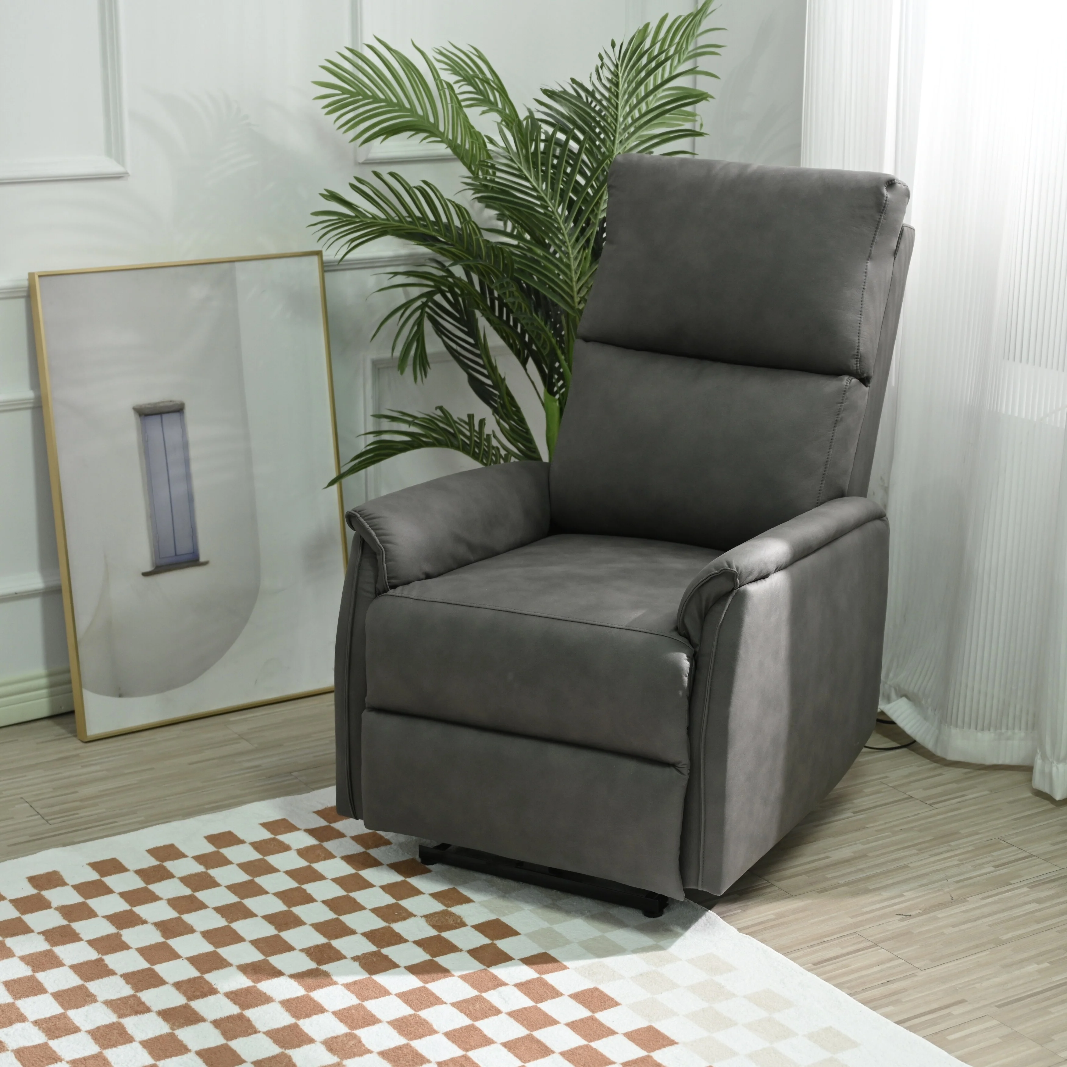 Grey Electric Reclining Chair with USB, Side Control, and Compact Design