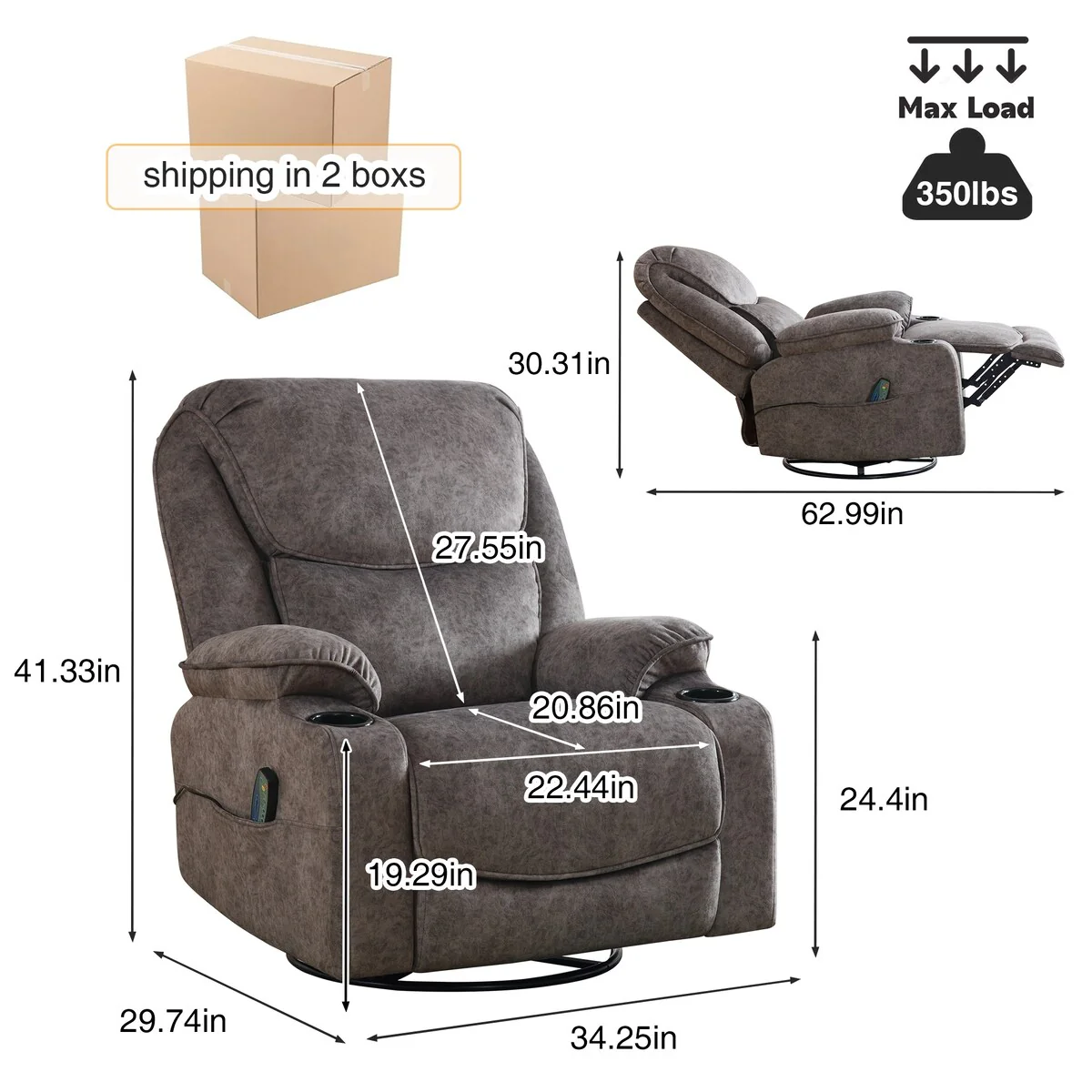HOMYKA Swivel Manual Rocking Recliner Chair with Massage and Heat