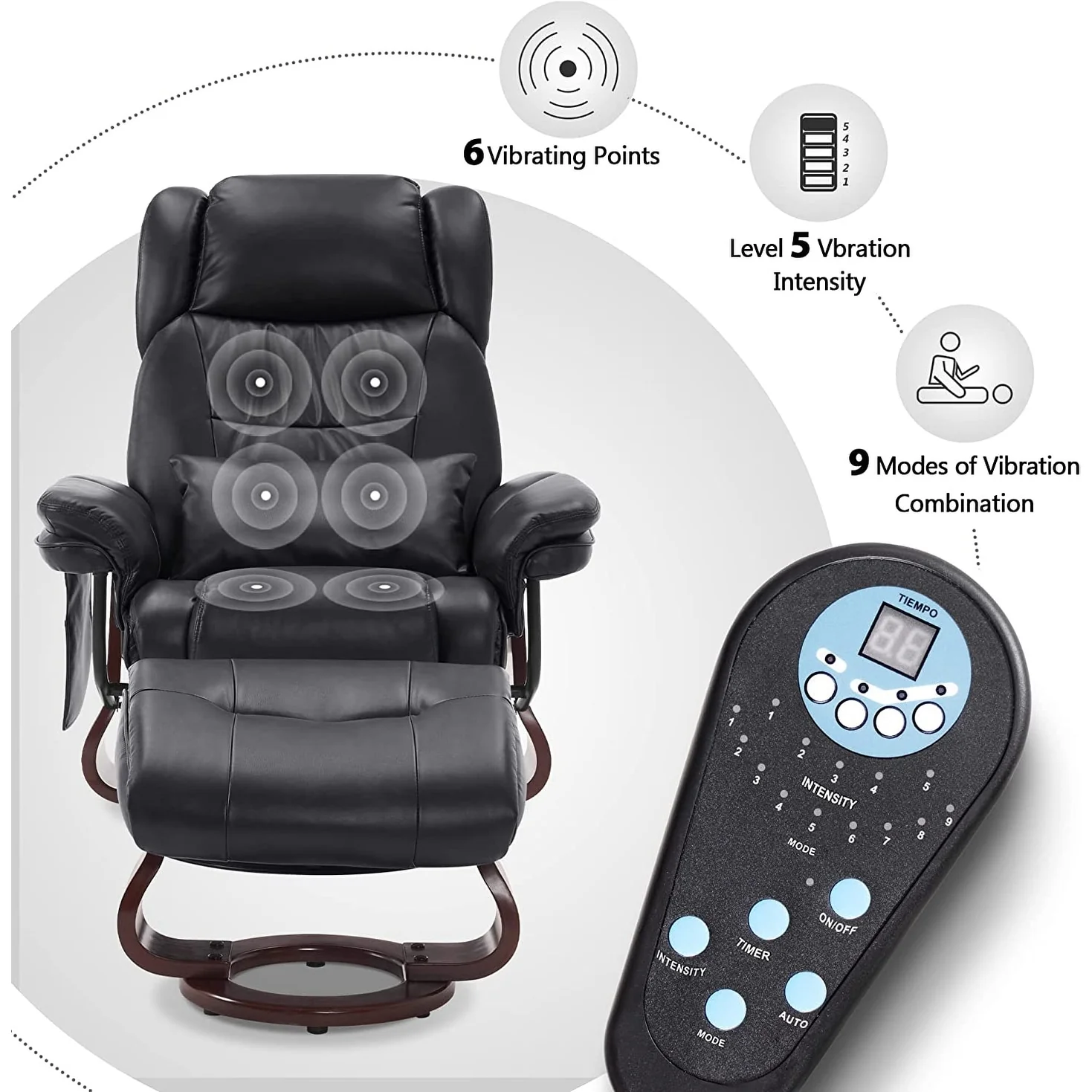 MCombo Swivel Recliners with Ottoman, Vibration Massage TV Chairs with Side Pocket