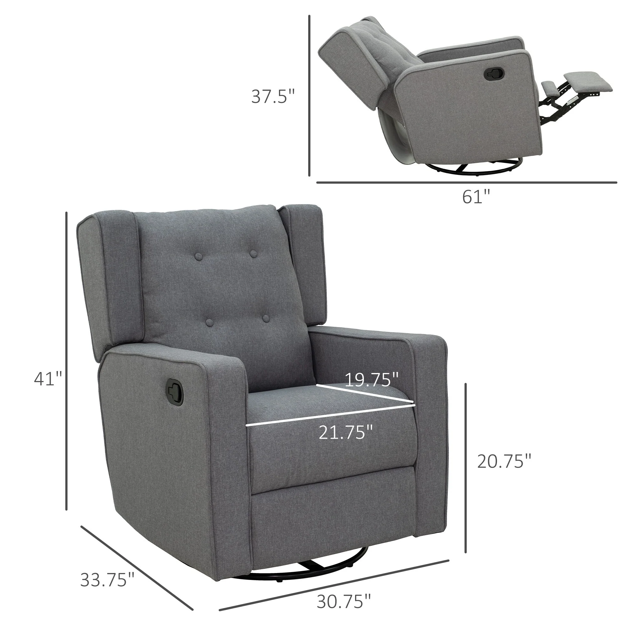 Wingback swivel recliner chair glider