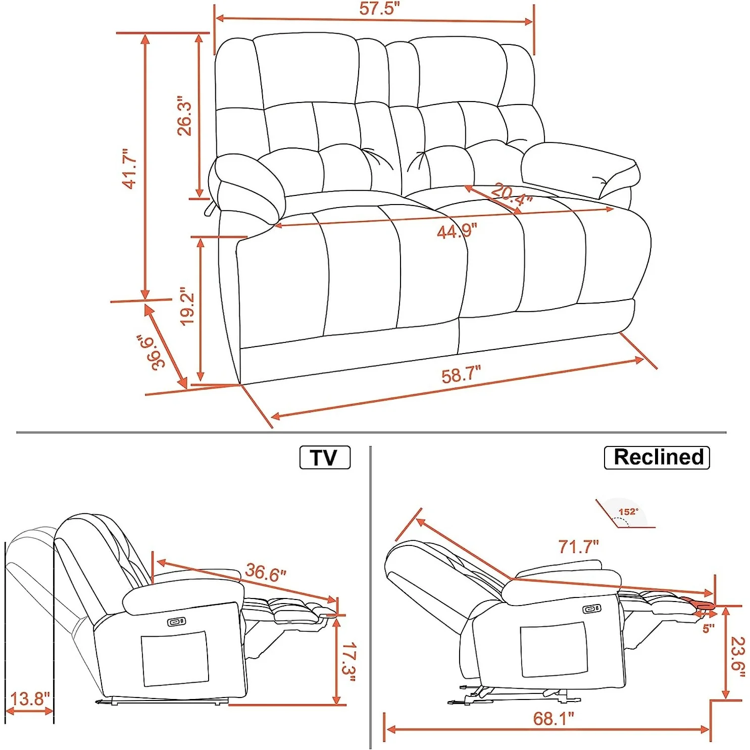 MCombo Electric Power Reclining Loveseat Sofa with Heat and Massage, Fabric 6237