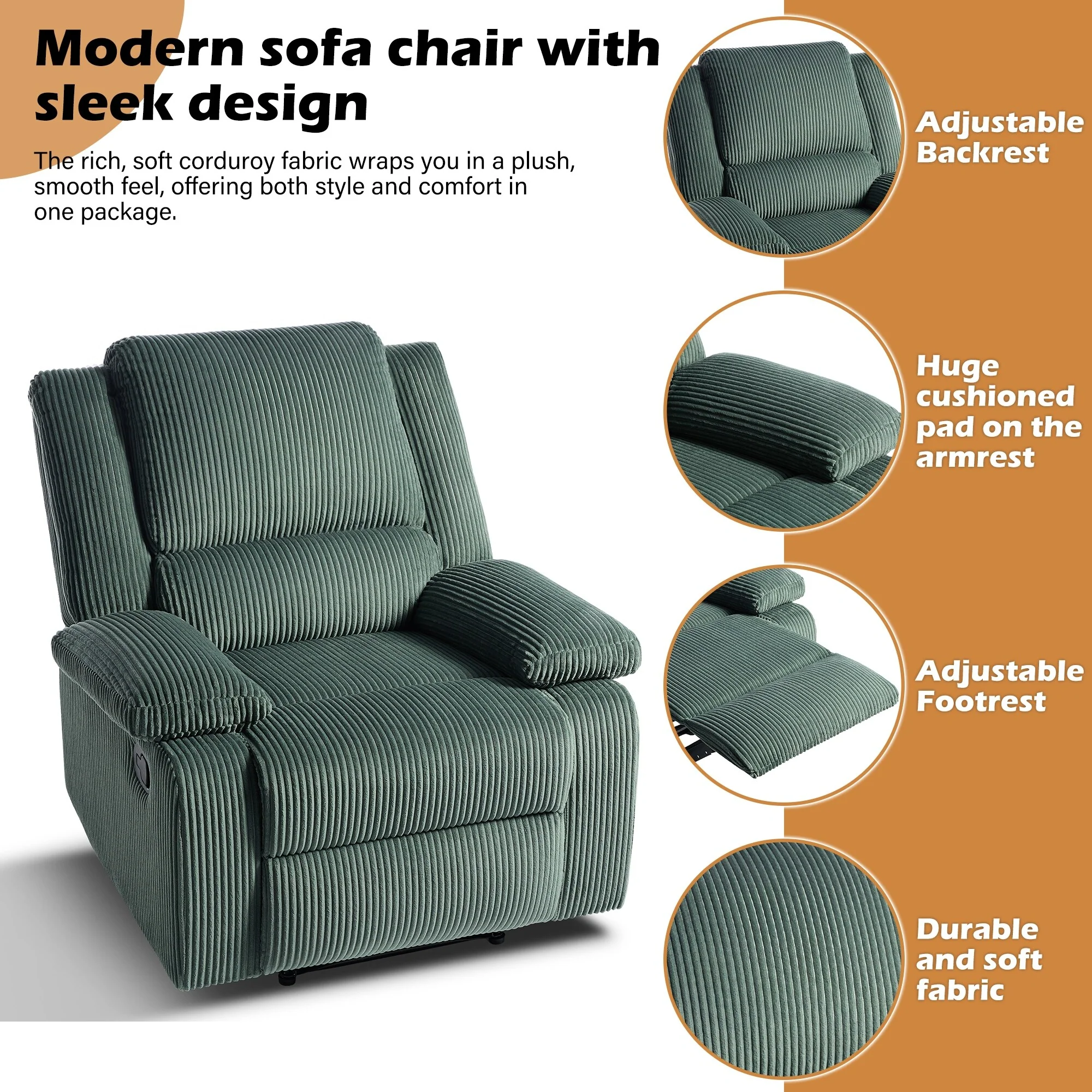 Vegan Leather Upholstered Push Back Manual Recliner Chair